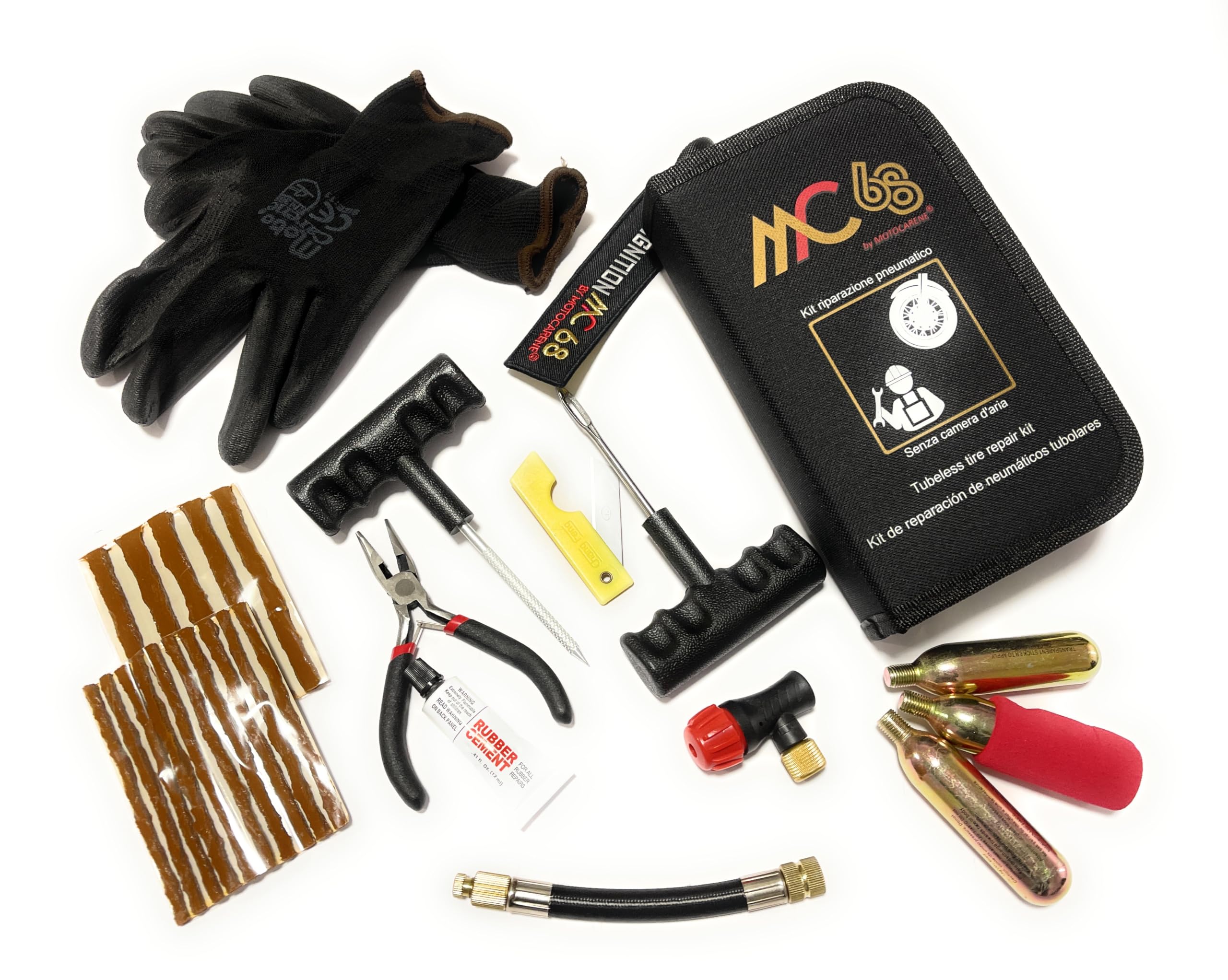 Kit de réparation de pneus de Moto, kit Portable pour réparation de pneus sans Chambre à air, gonflage, crevaison Rapide, Cartouches de (Pro 3 CO2)