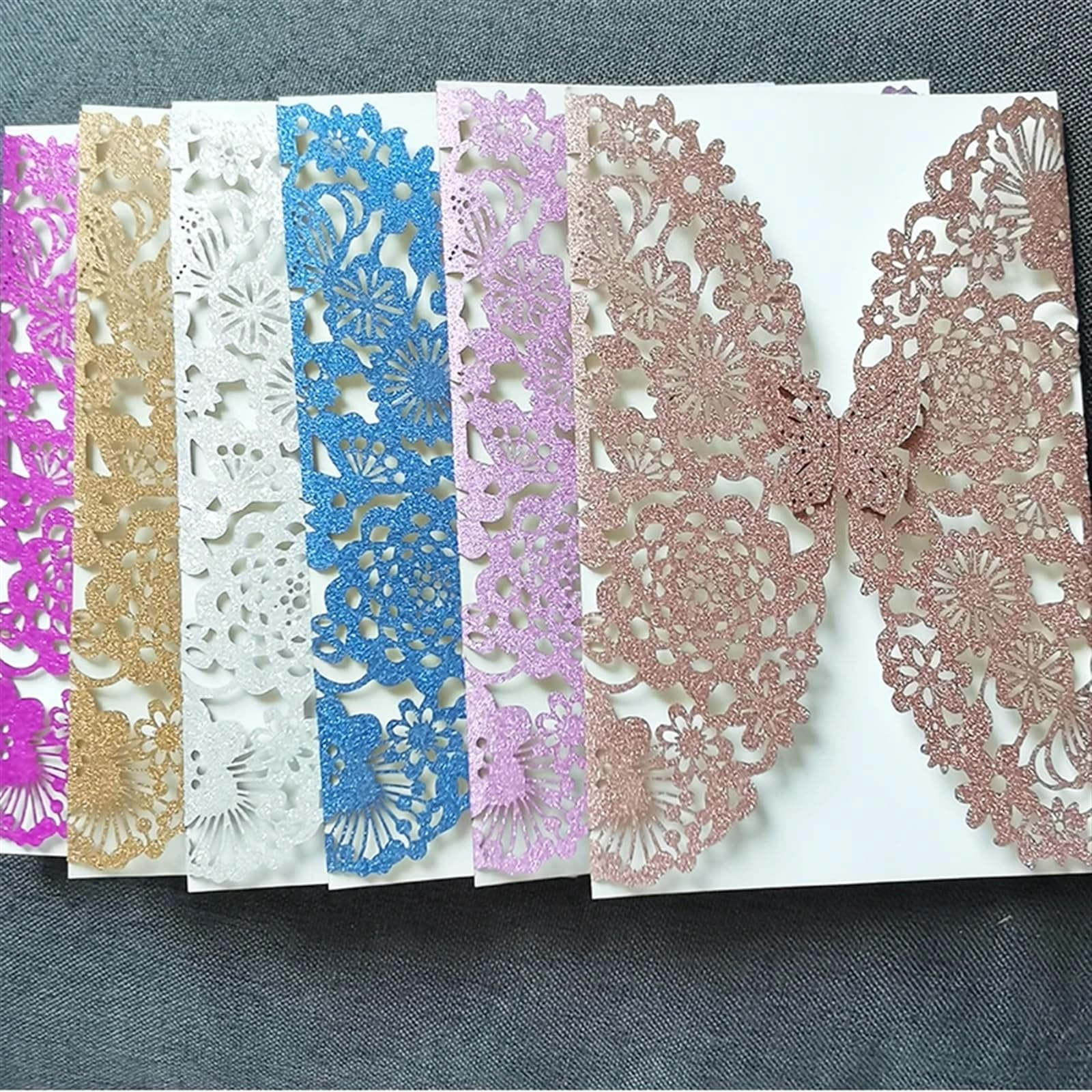 Hochzeitseinladungen Karte 10 Stück Glitzer-Schmetterling-Einladungskarten-Umschläge for Hochzeit, Verlobung, Taufe, Party-Dekoration, Geschenkartikel(Glitter Silver,All Set)