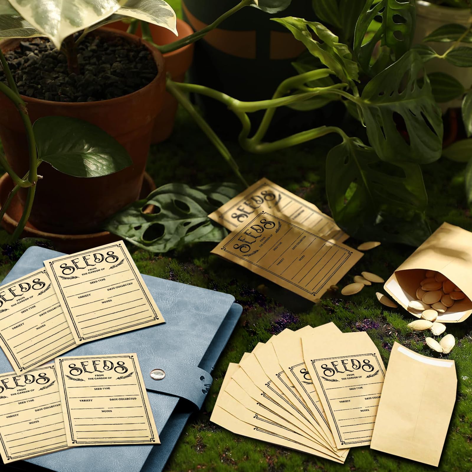 Lot de 100 enveloppes de semences - Organisateurs de rangement auto-étanches pour le jardin, idéales pour tout jardinier (bleu)