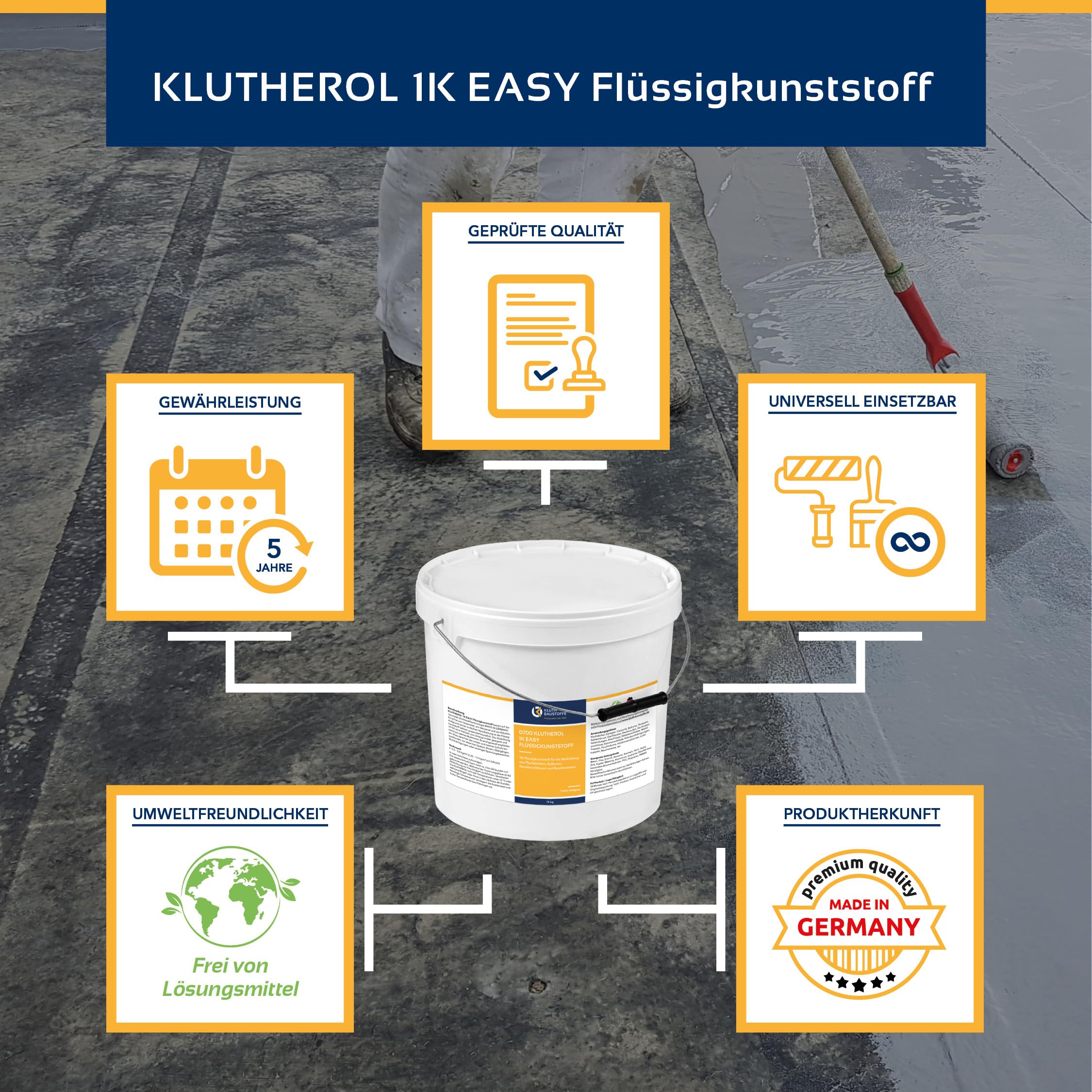 Flüssigkunststoff 1K KLUTHEROL Easy Abdichtung - 4KG zur Abdichtung von Flachdächer, Balkone, Detailanschlüsse und Bauelemente