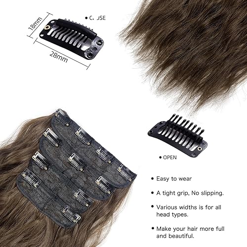 Miniatura 4 de MIMISERVICE Extensiones de cabello con pinzas, extensiones de cabello largo ondulado castaño castaño castaño 4 piezas gruesas, fibra de doble trama