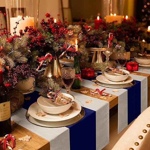 Miniatura 4 de Christmas Navy Blue Table Runner-Cotton Linen- 90 Inch Holiday Dresser Scarves, Rustic Vintage Geometric Stripes Tablerunner for Kitchen