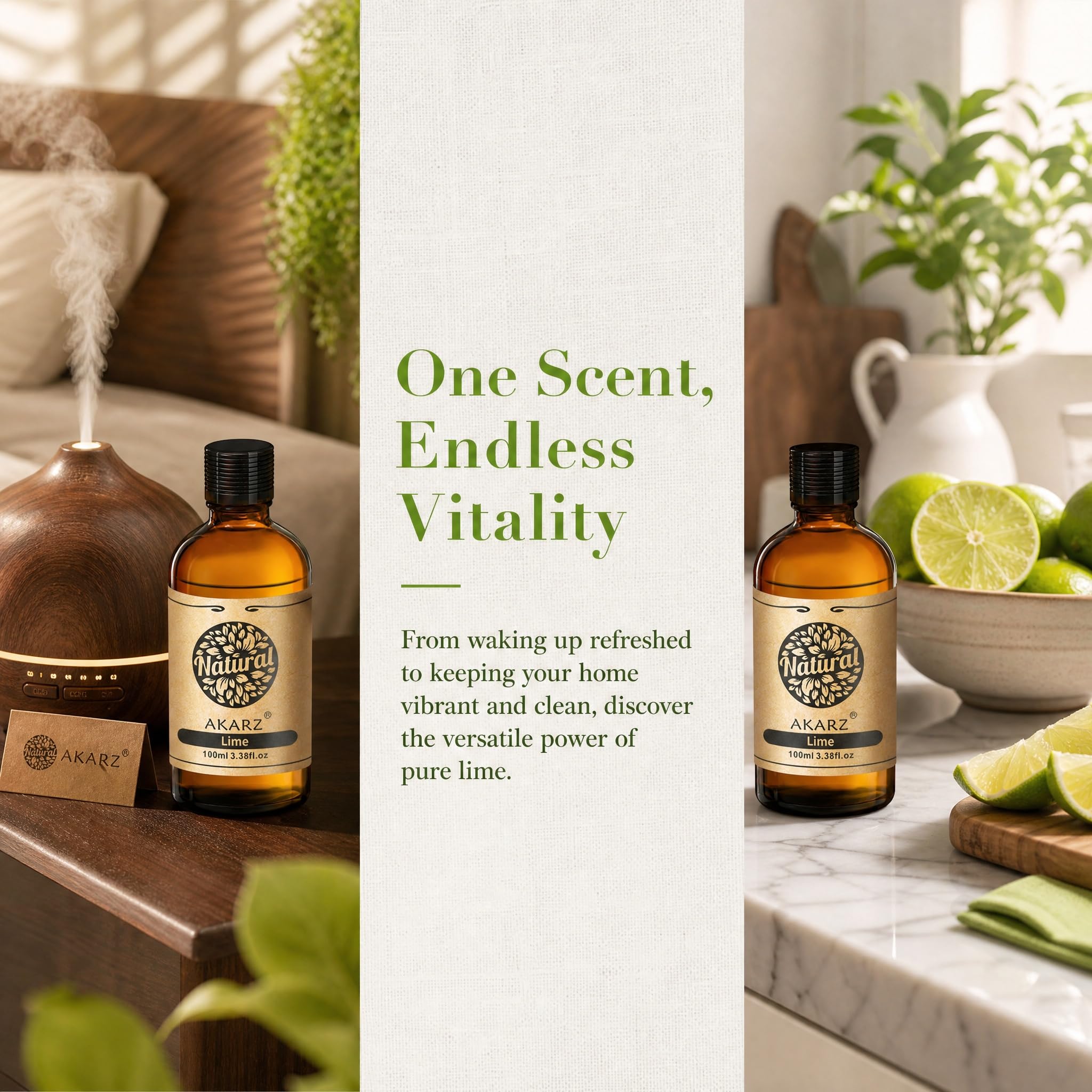 AKARZ 100ml Olejek esencjny z Limonki - Naturalny olejek aromatyczny do dyfuzorów, lamp aromatycznych i aromatów pomieszczeń