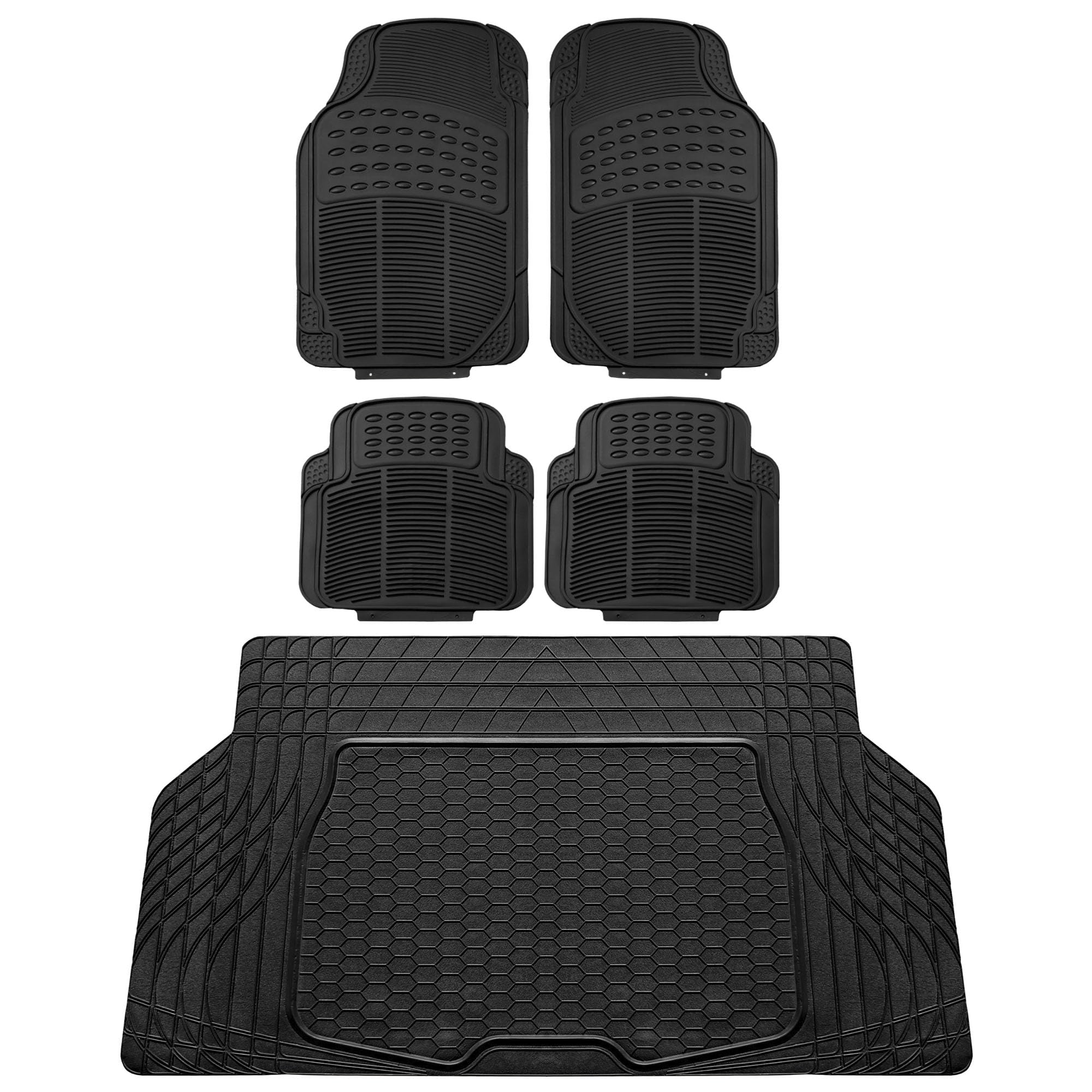FH Group Automotive Floor Mats - Heavy-Duty Rubber, All Weather Protection Universal Fit Full Set Floor Mats and Cargo Mat, Climaproof, Semi Custom Trimmable for Most Cars, Sedan, SUV, Truck, Black