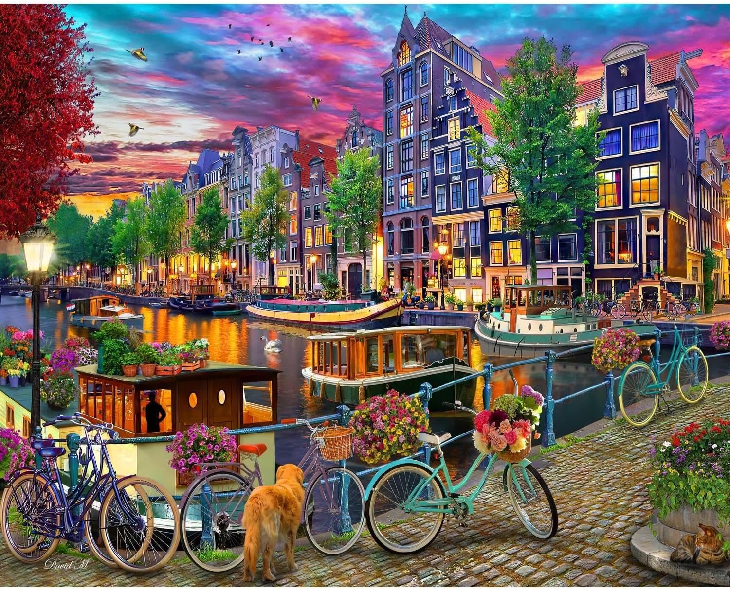 Amsterdam Canal' Jigsaw Puzzle 1000 Piece - Large Pieces - Fully Interlocking & Randomly Shaped Pieces