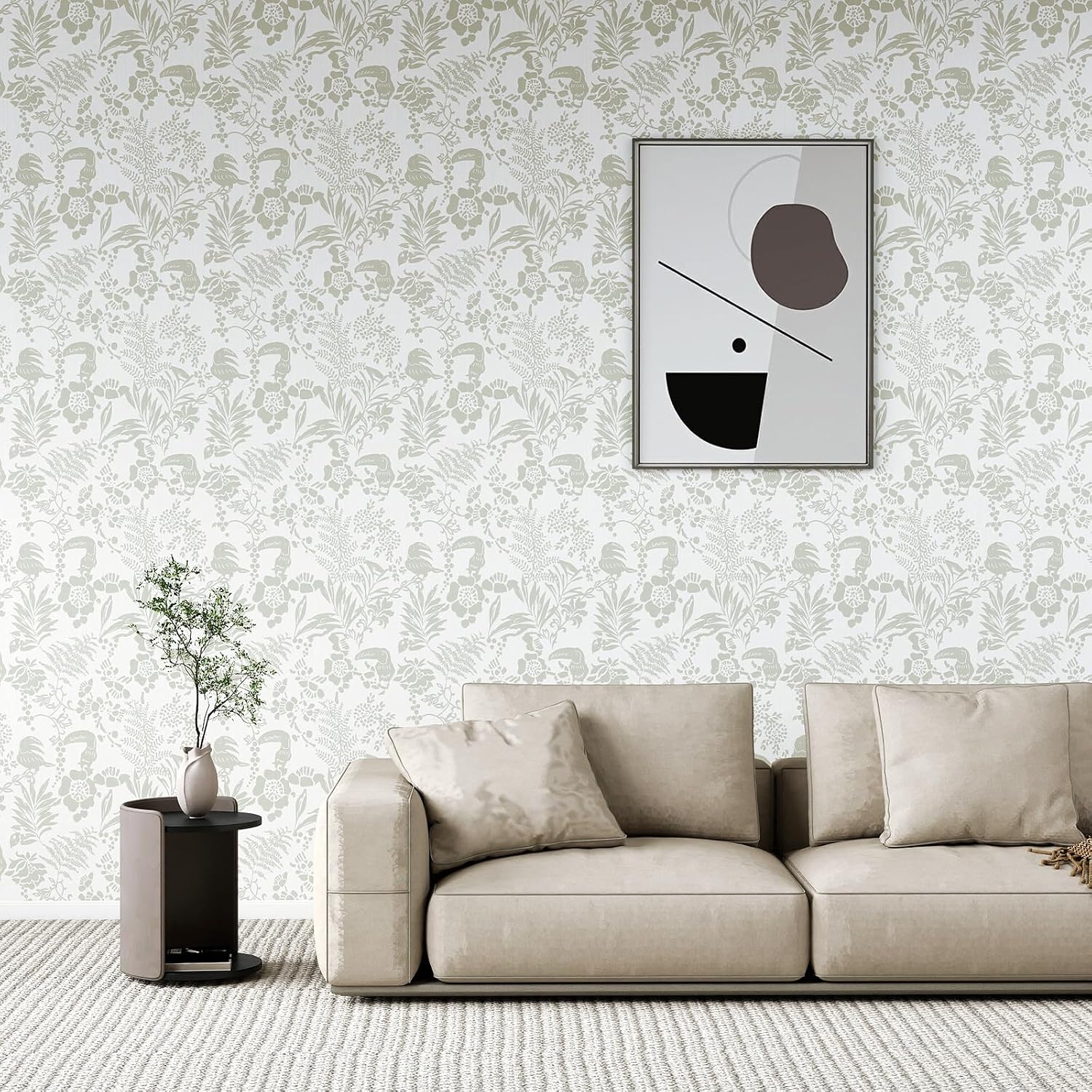 Tropical Botanical Peel and Stick Wallpaper – Green Floral Birds Removable Wallpaper for Bedroom Living Room, Self Adhesive Home Decor, Waterproof Repositionable Wall Covering,17.3" x 118" image 3