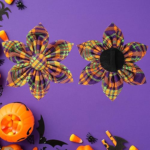 Miniatura 4 de Collar de perro de Halloween con flor, collar de perro a cuadros de Halloween para hembras pequeñas, collar de perro de otoño e invierno con hebilla