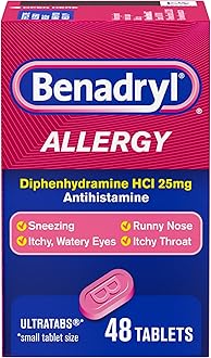 Ultratabs Allergy Relief Medicine, 25 mg Diphenhydramine HCl Antihistamine Tablets for Relief of Cold & Allergy Symptoms Like Sneezing, Runny Nose, & Itchy Eyes & Throat, 48 ct