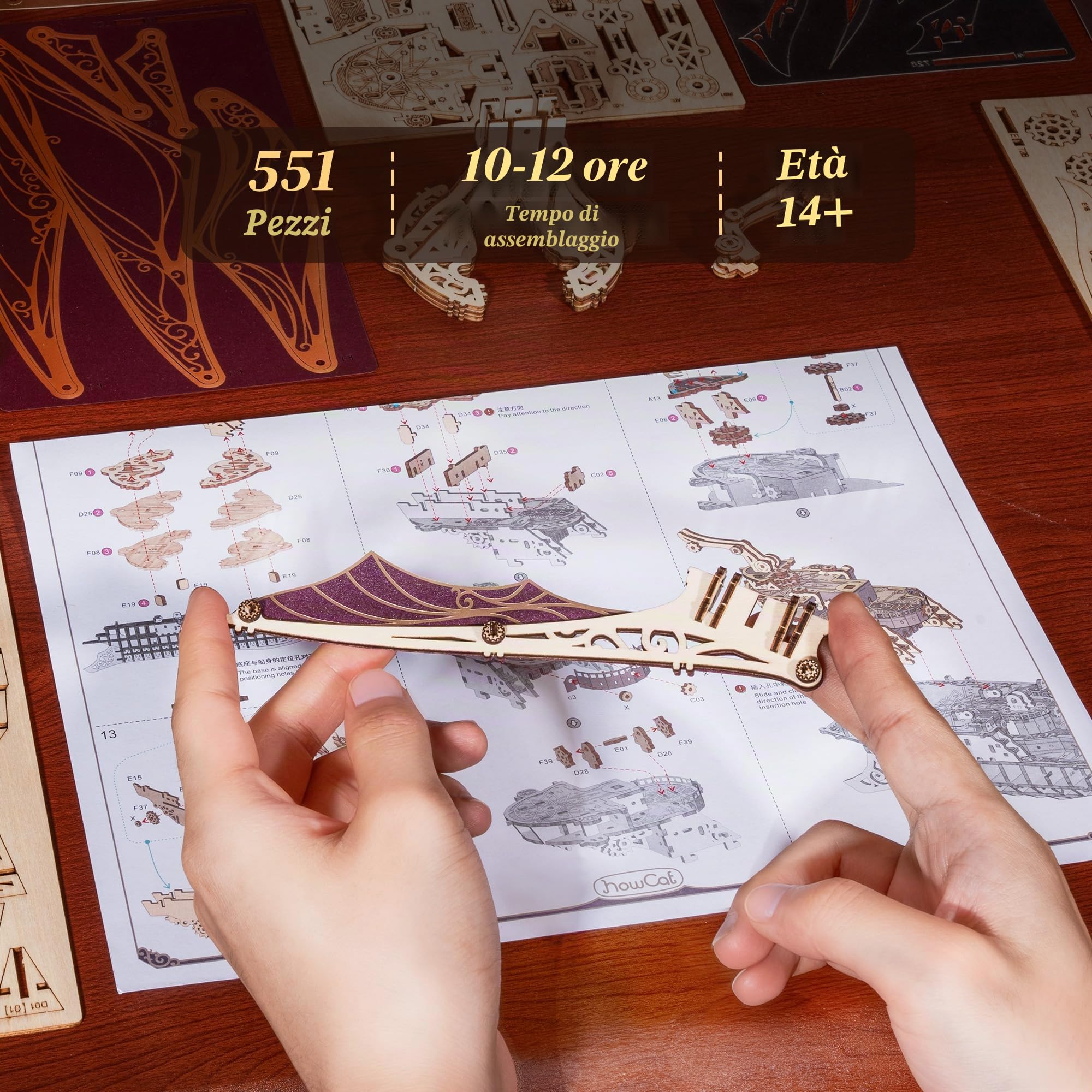 FUNPOLA Puzzle 3D in legno Modello di Nave Pirata – Kit di costruzione di veliero, avventura, decorazione per la casa, regalo creativo per adulti e ragazzi (Viola)