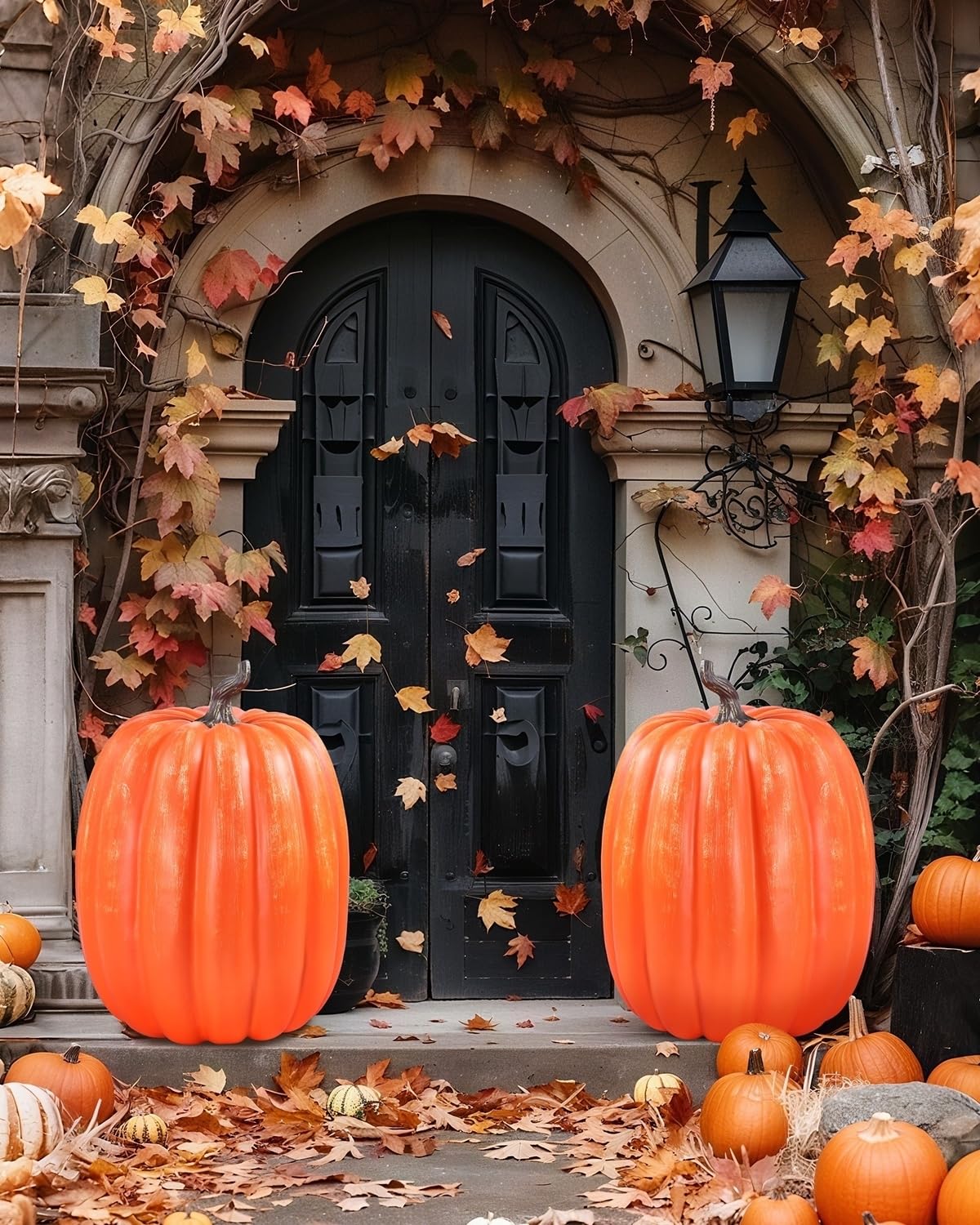DuHouse Künstlicher Kürbis, groß, 48 cm, Dekoration für Halloween, Thanksgiving, Veranda, Innen- und Außenbereich