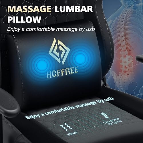 Miniatura 7 de HOFFREE Silla de juegos de tela de gamuza con cojín de resorte de bolsillo, sillas de juegos de masaje con reposapiés, sillas de juego reclinables