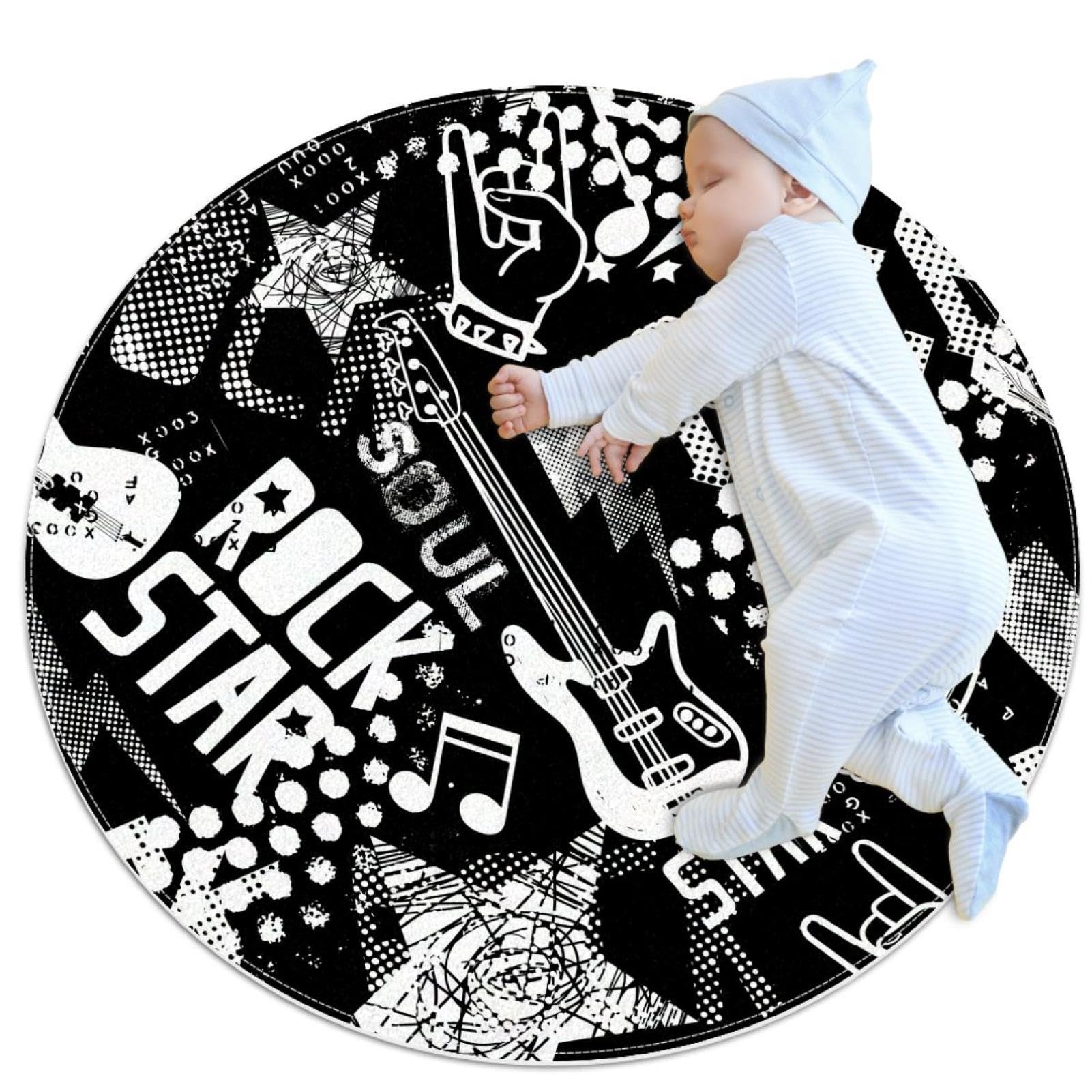 Tapis de salle de bain rock grunge guitare rond 1m antidérapant