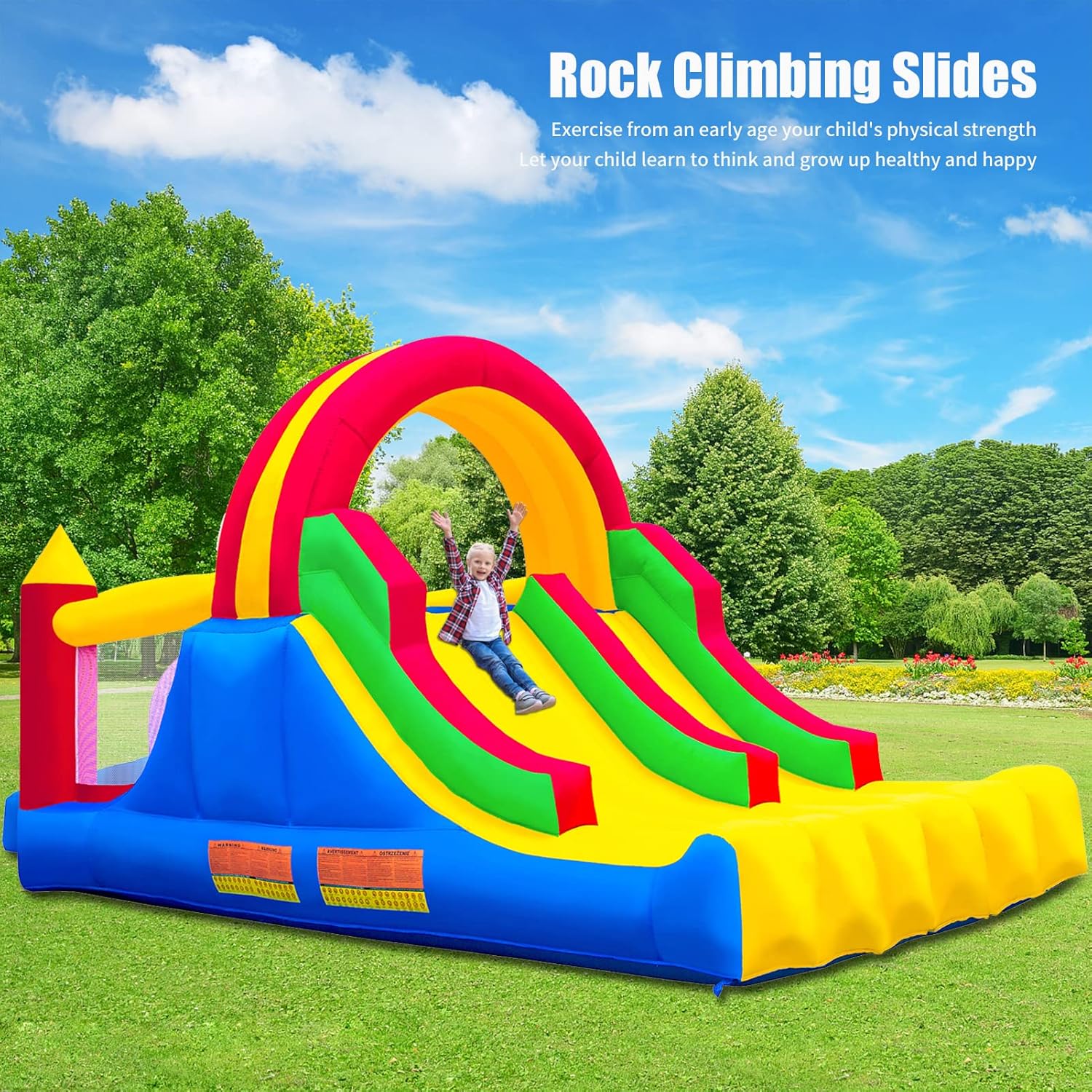 Flash Deals - 80% OFF HuaKastro 16x7.2FT Inflatable Bounce House with 2 Racing Slides & Large Climbing Wall, 3 in 1 Kids Inflatable Trampoline Rainbow Jumping Castle Kids Backyard Playgrounds - with Air Blower Exclusive Discount 70% Price HuaKastro 16x7.2FT Inflatable Bounce House with 2 Racing Slides & Large Climbing Wall, 3 in 1 Kids Inflatable Trampoline Rainbow Jumping Castle Kids Backyard Playgrounds - with Air Blower