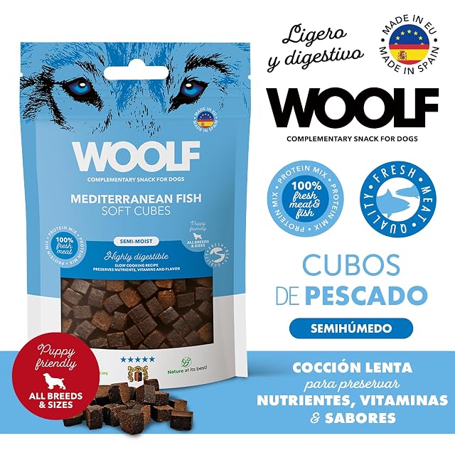 Foto 2 de 7 de Woolf - Cubes - Snack Perro - Recompensa, Premio, Snack Natural Blando Semihúmedo de Pescado para Perros 100gr