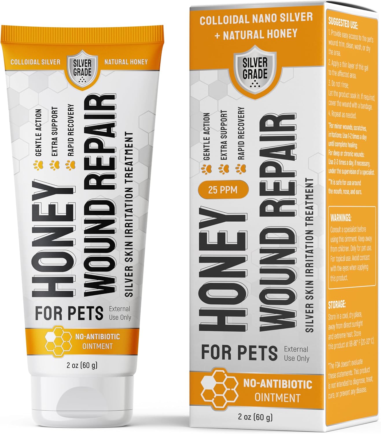 Hot Spot Treatment for Dogs & Cats – No Antibiotic Wound Ointment for Dogs – Scratches & Irritations – Honey Wound Repair Gel for Horses – Colloidal Silver – 2-Oz Tube