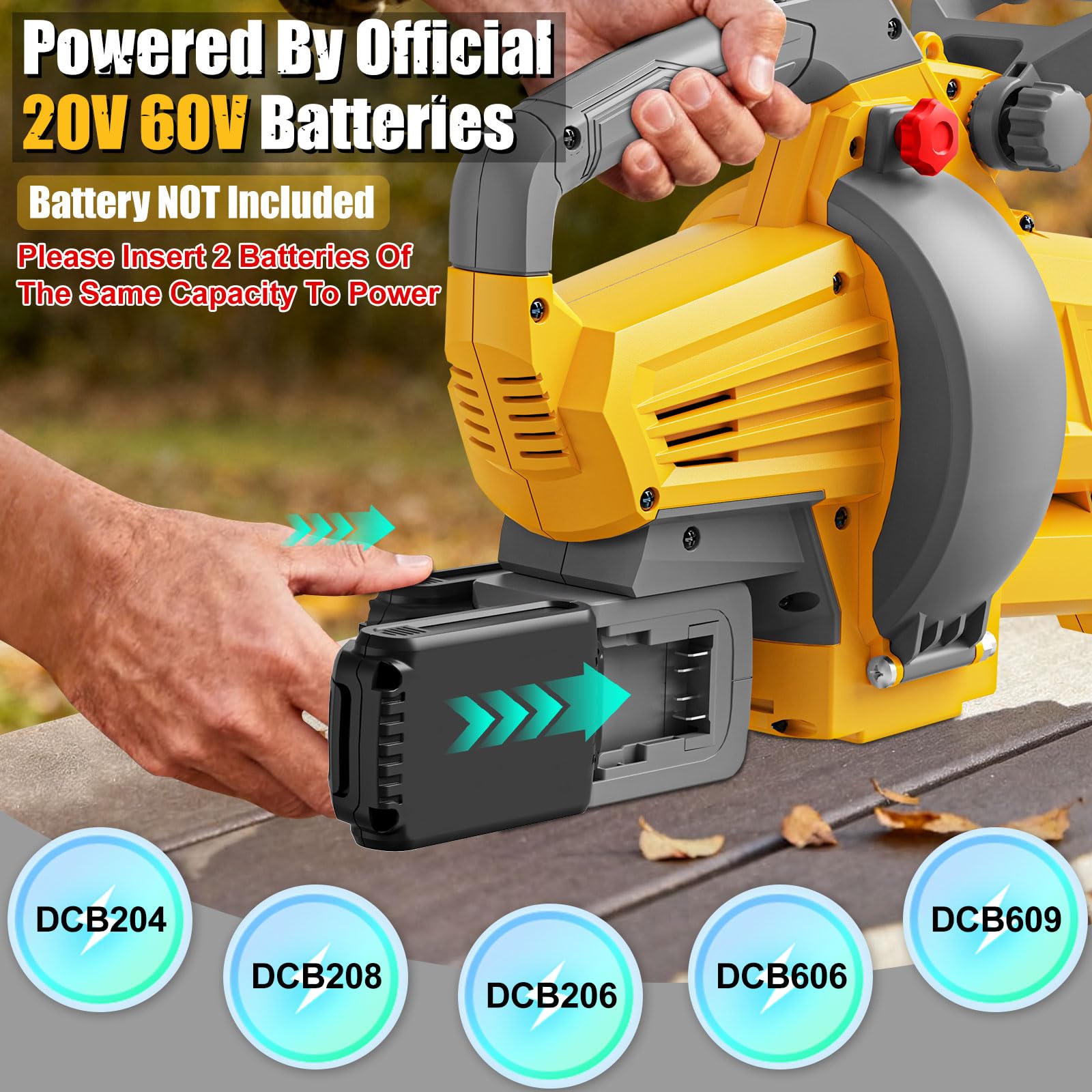 Soplador de hojas al vacío compatible con batería Dewalt de 20 V (sin batería), soplador de hojas eléctrico inalámbrico 3 en 1 con bolsa de recolección de 40 L, modo turbo para una limpieza