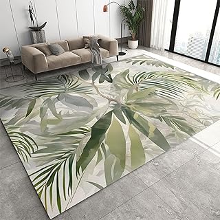 Green Watercolor Tropical Plants Area Rugs, Modern Foliage L