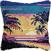 Seaside Beach Scene Sunset Palm Tree Latch Hook Pillow Kits Color Printed Cushion Crochet Yarn Needlework DIY Hook Latch Kit Pillowcase Rug Cover Home Sofa Christmas Decor 43x43cm(2) - Buy now