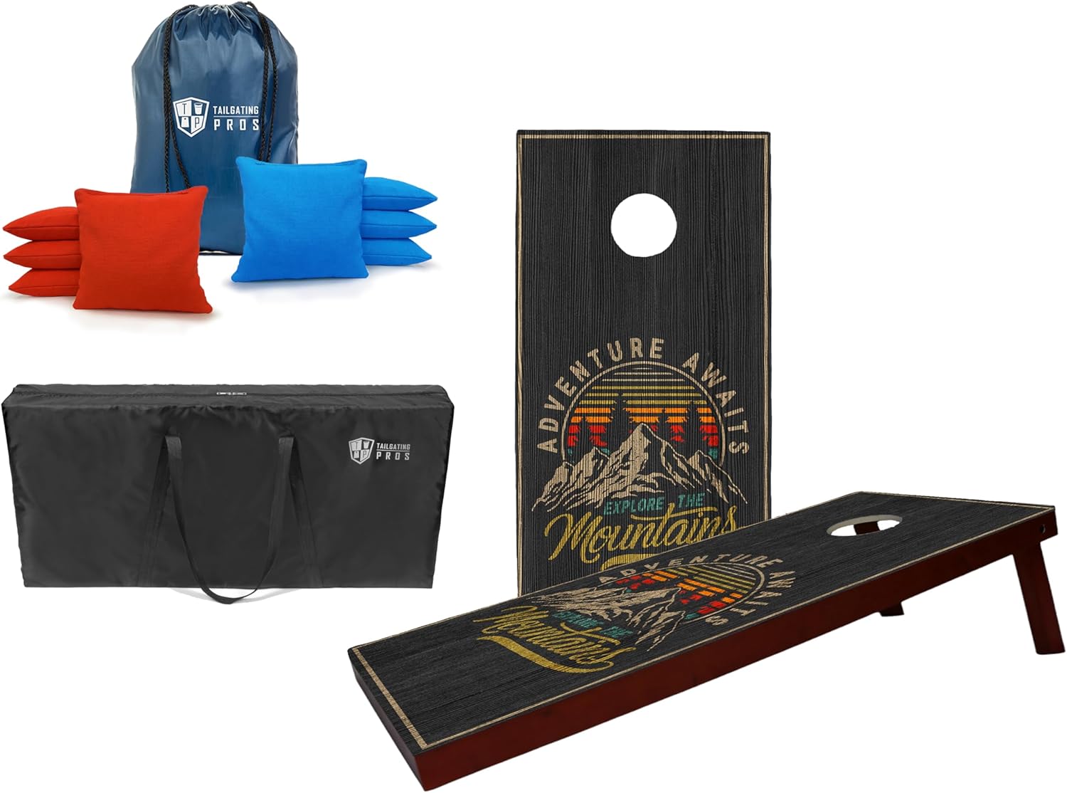 Tailgating Pros Cornhole Boards -4'x2' Lightweight Regulation Outdoor Themed Cornhole Game with Carrying Case & Set of 8 Corn Hole Bean Bags