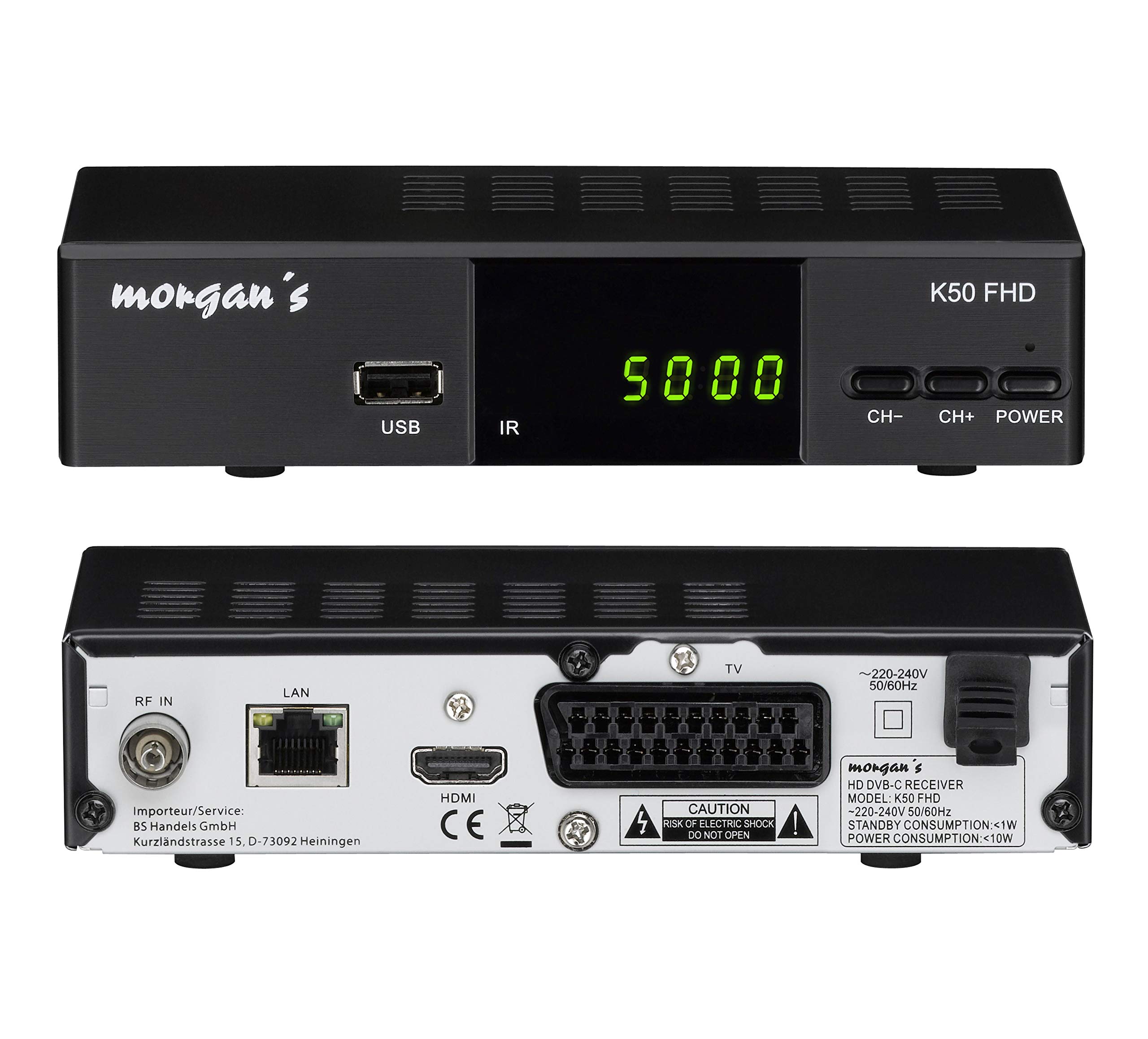 Morgan`s K50 FHD digitaler Full HD Kabel-Receiver - USB Aufnahme Funktion & Timeshift, Umstieg Analog auf Digital, (HDTV, DVB-C / C2, HDMI, Scart, Mediaplayer, USB, 1080p), [automatische Installation]