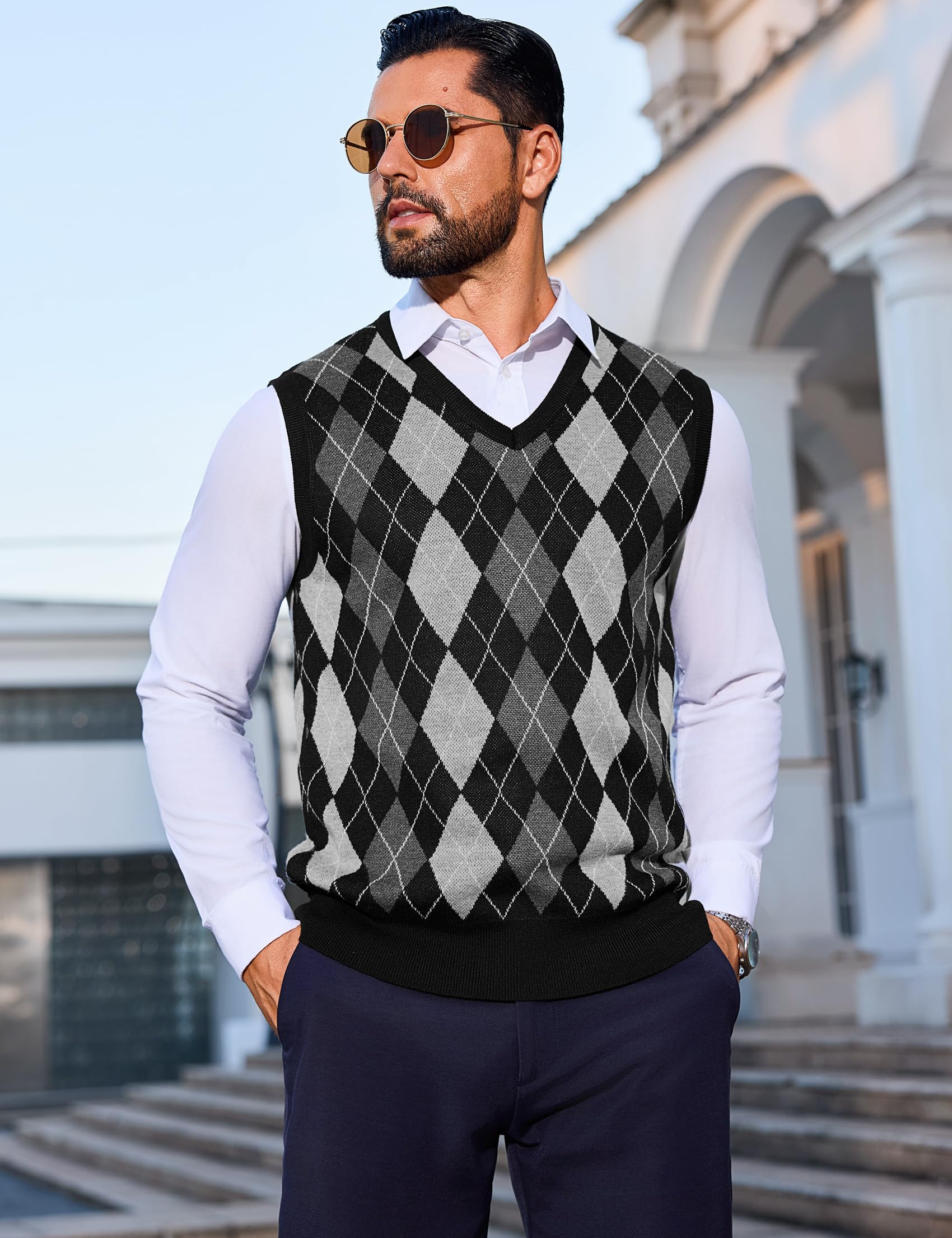 Sykooria Gilet Maglione da Uomo con Scollo V Maglioncino Smanicato Senza Maniche Pullover Gilet Cotone in Maglia Invernale Maglioni e Cardigan da Uomo Casual