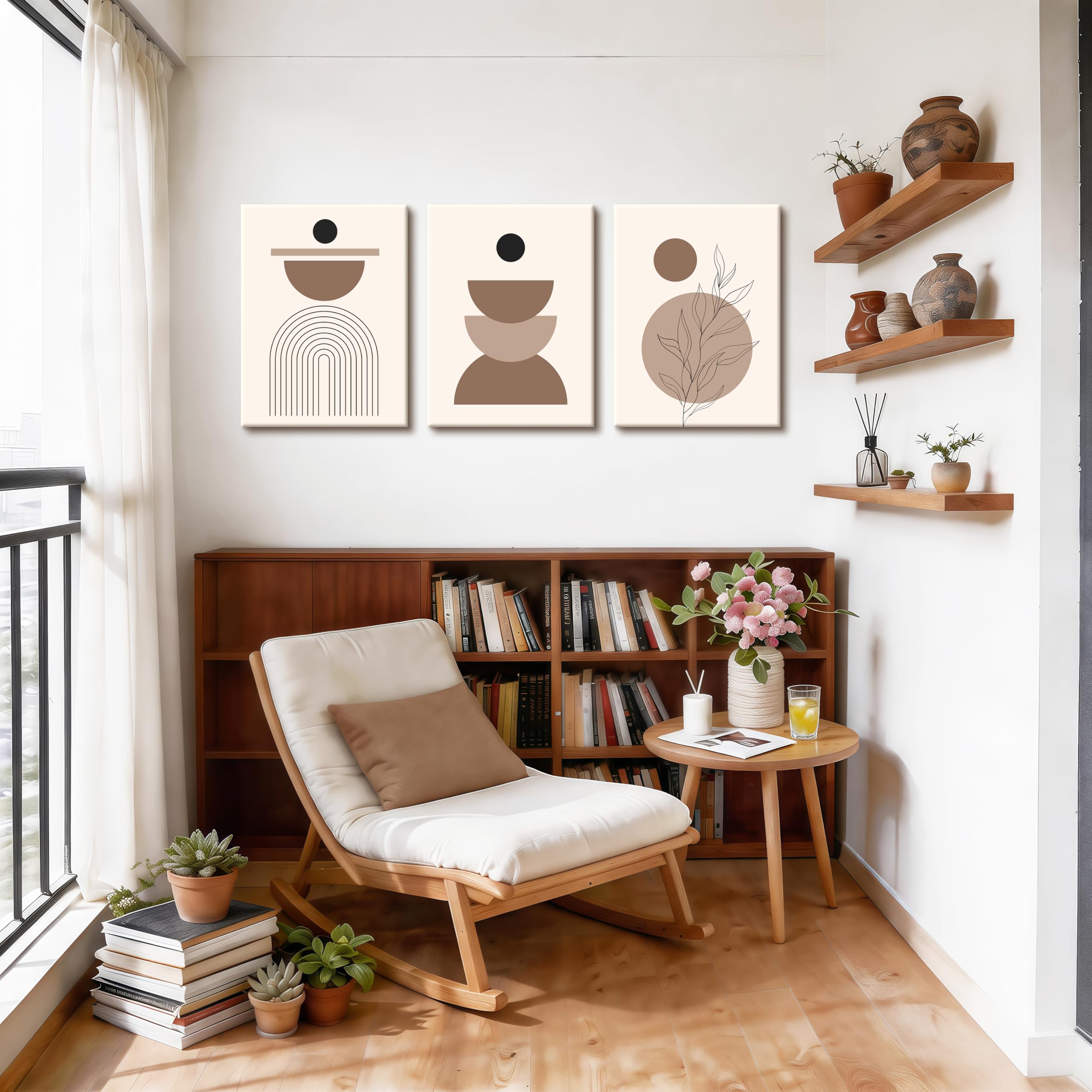 WENGTIAO 3 Pezzi Boho Astratto Geometrico Quadro su Tela Incorniciato