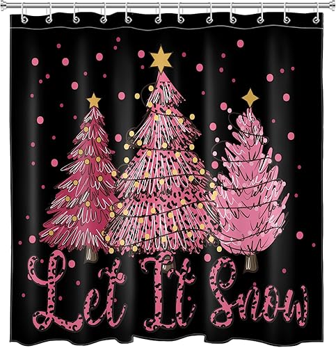 Miniatura 4 de LB Black Christmas Shower Curtain Decor, Abstract Xmas Tree and Funny Quotes Winter Holiday Shower Curtain for Bathroom 72Wx72L Inch Polyester