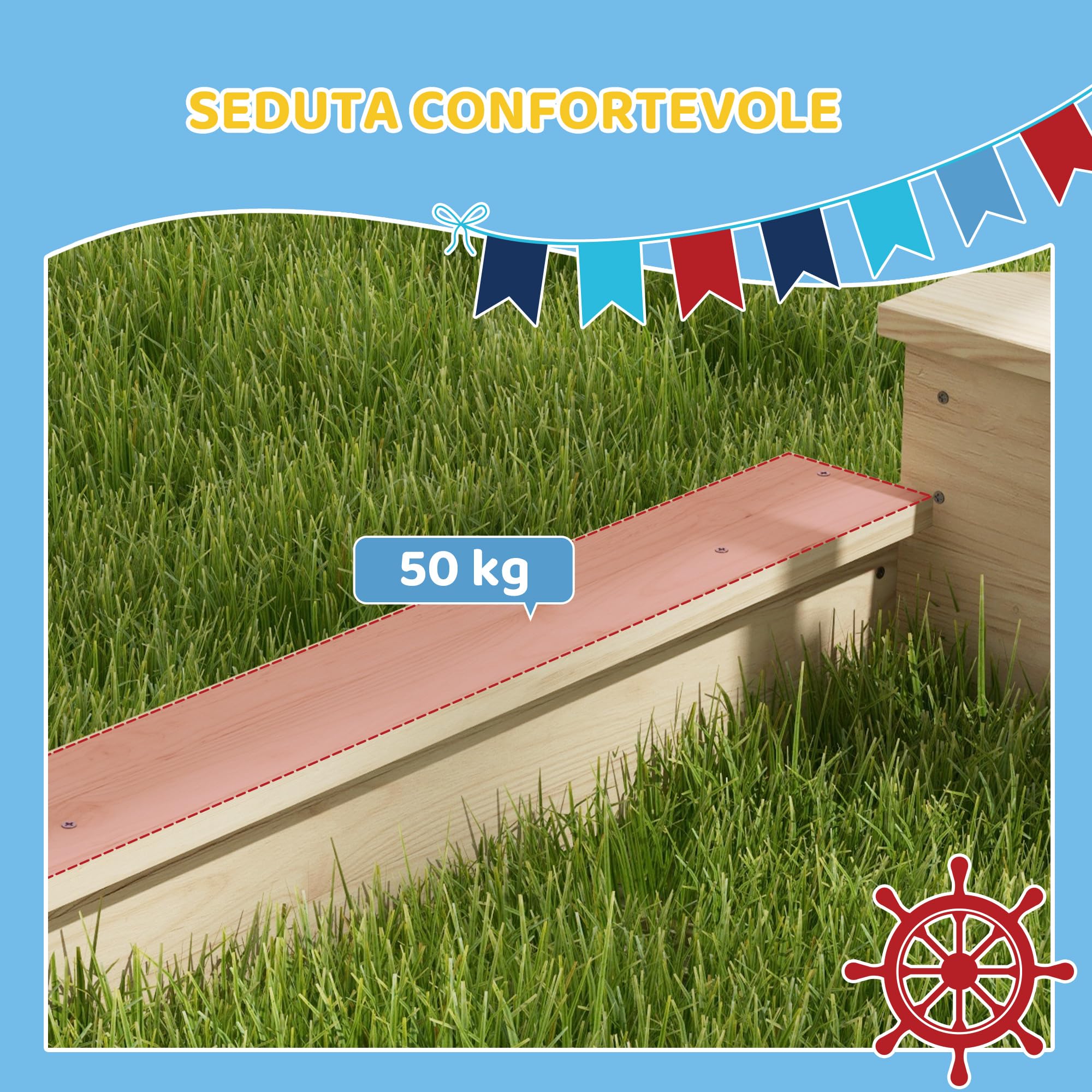Outsunny Sabbiera per Bambini in Legno di Abete con Tettuccio regolabile e Set da Cucina Giocattolo, Sabbionaia per Bambini con 2 Sedili, 180x103x144.5 cm, Color Legno