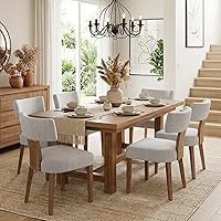 Vista 31 de HNY Juego de 6 sillas de comedor de estilo de mediados de siglo, con tapizado en tela de lino de estilo granja, respaldo curvo, para cocina