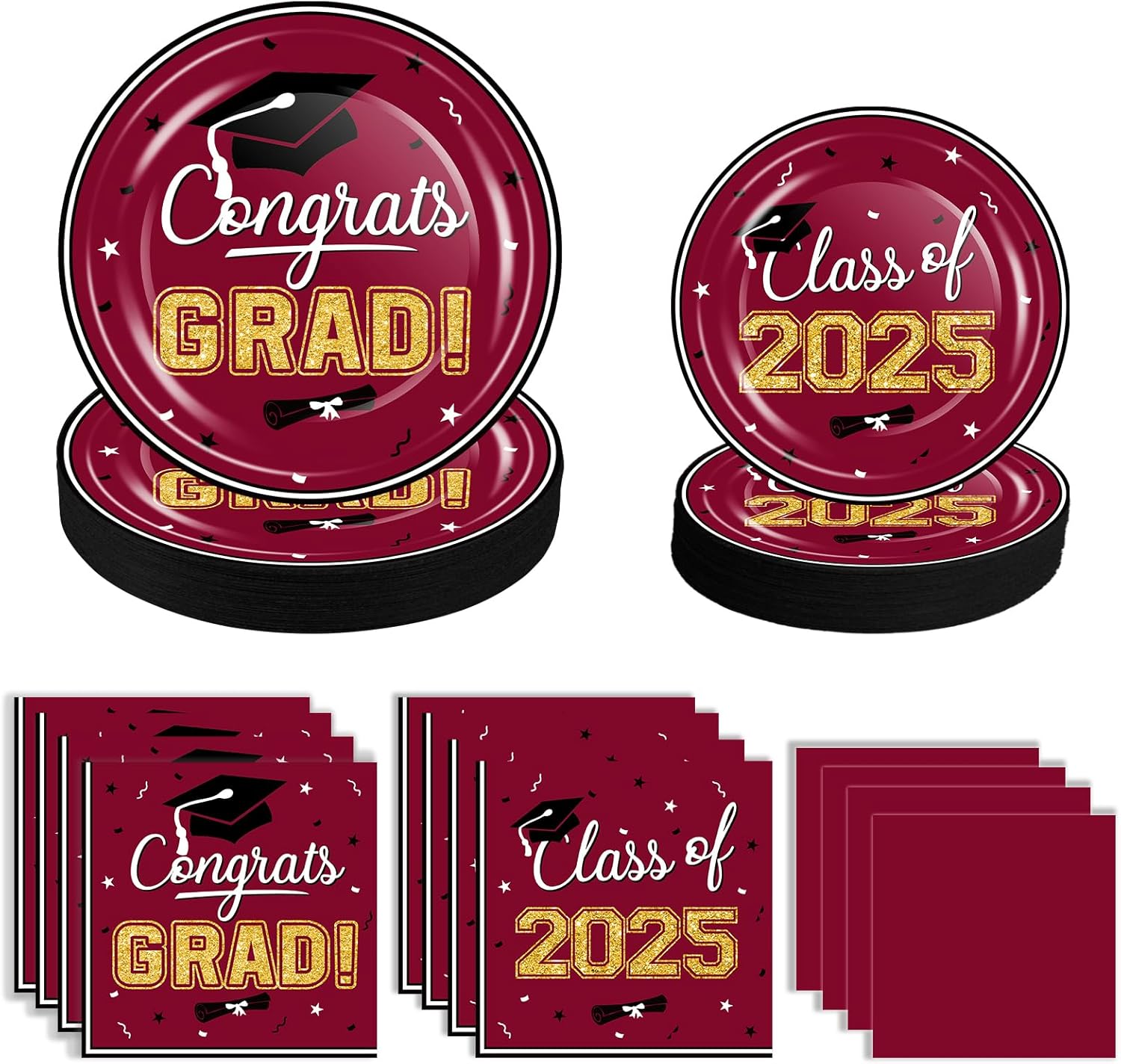 320 Pcs Graduation Table Decorations Party Supplies - Maroon Graduation Plates and Napkins Class of 2025 Disposable Dinnerware Set for College High School Congrats Graduation Party Favors, Serve 80 Maroon Serve:80