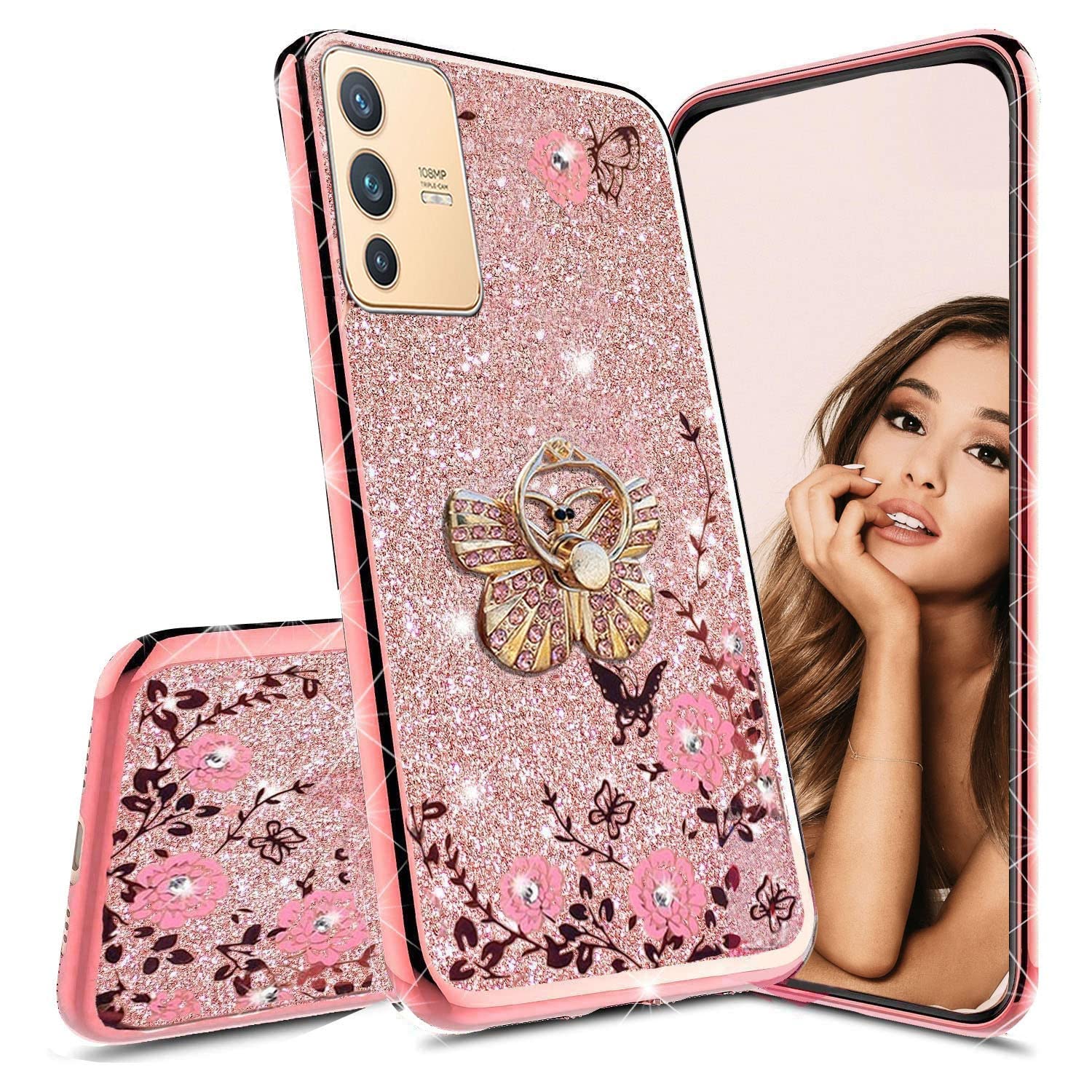 KC Back Cover for Vivo V23 Pro 5G, Glitter Auora Butterfly Ring Holder Diamond Stand Transparent Silicone Case (Rose Gold) (B0B3MQGQB2) Amazon Price History, Amazon Price Tracker