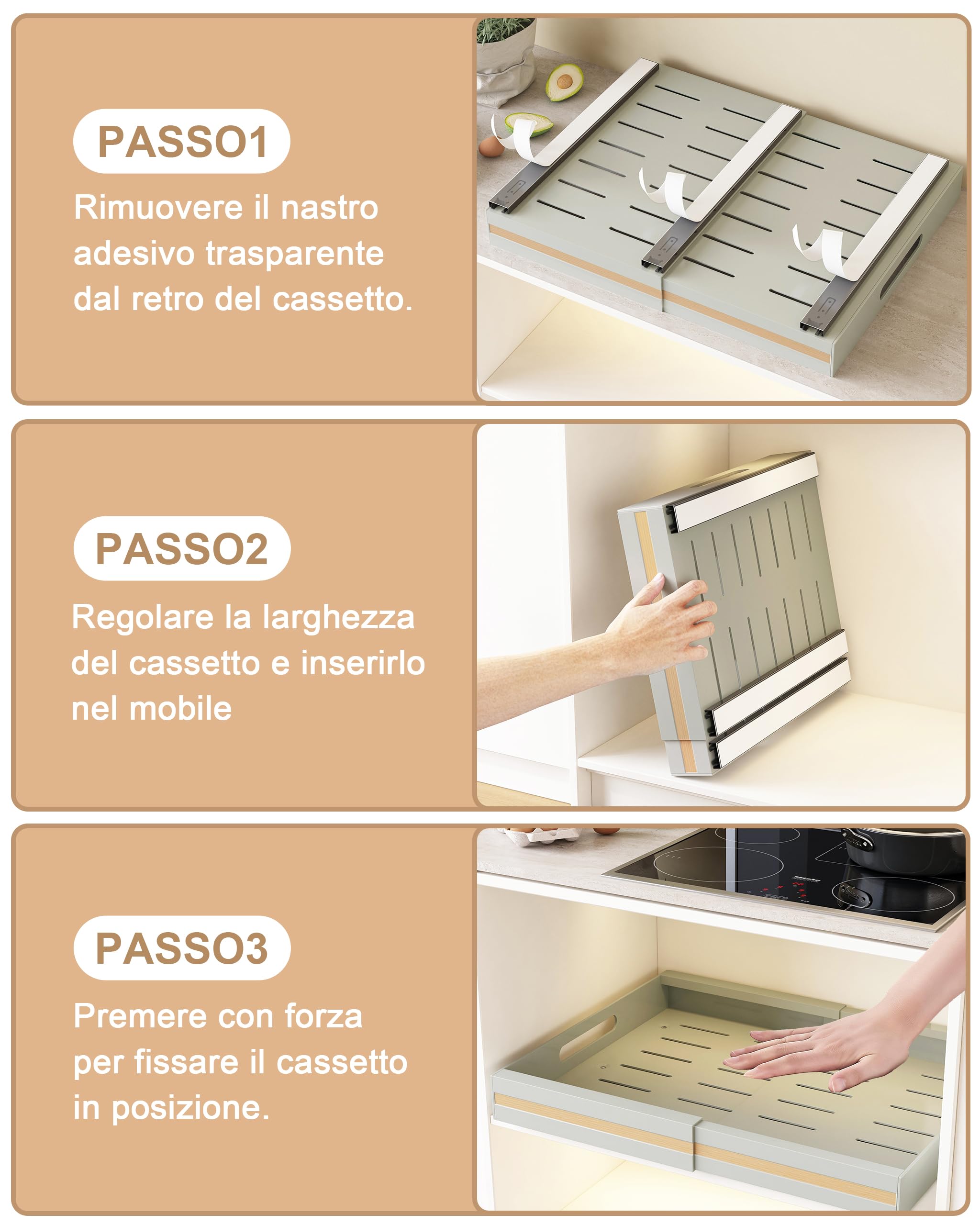 UMDONX Set da 2 Cassetto Estraibile per Armadio,30.5-51.5W X42D X7.5H CM,Grigio