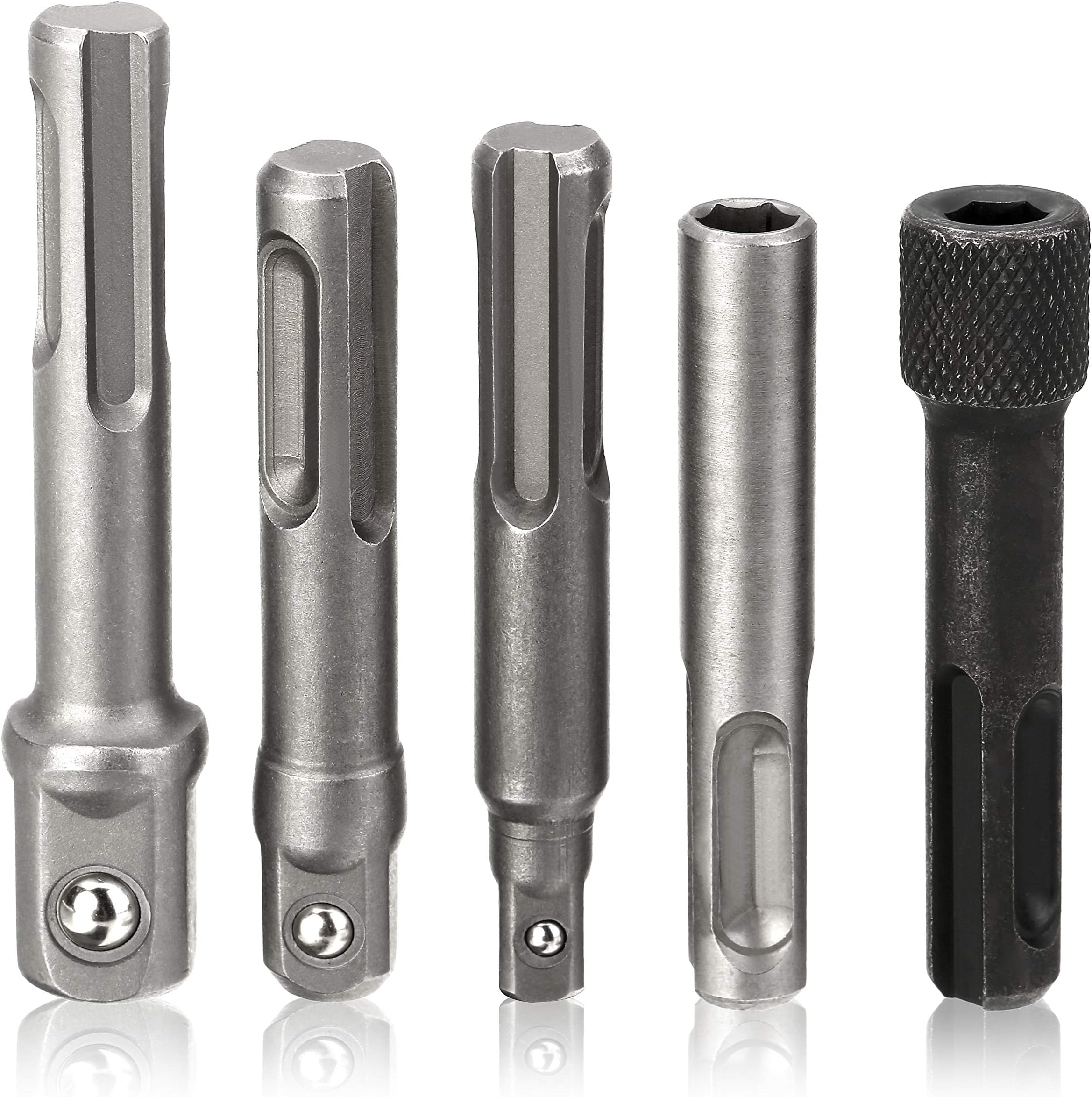 Bit Adapter Socket Drill Extension Set, 2pcs 1/4" Hex SDS Socket Adapter, 3pcs SDS Drive Power Drill Adapter Holder Connector Set