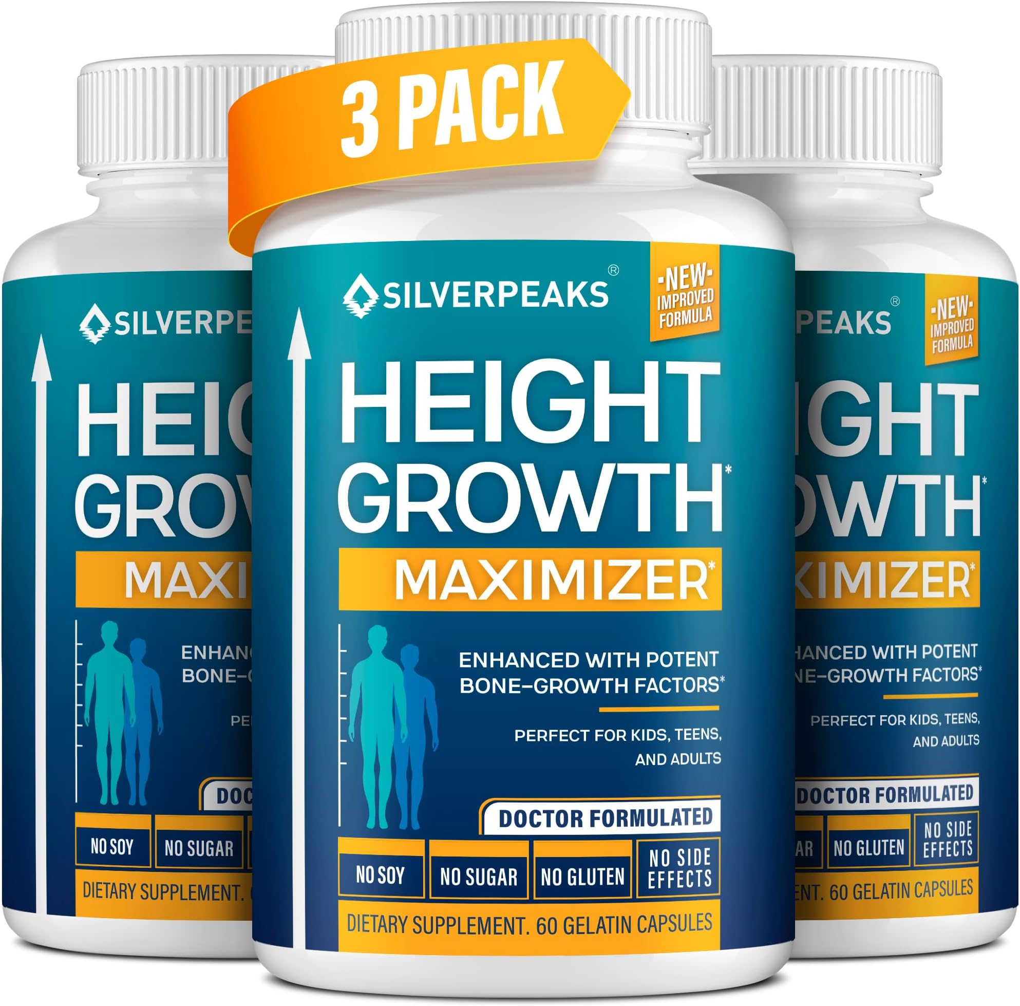Growth Capsules to Grow Taller - Height Growth Maximizer with Calcium for Bone Strength - Made in USA - Natural Get Taller Supplement - Free of Growth Hormone - Pack of 3