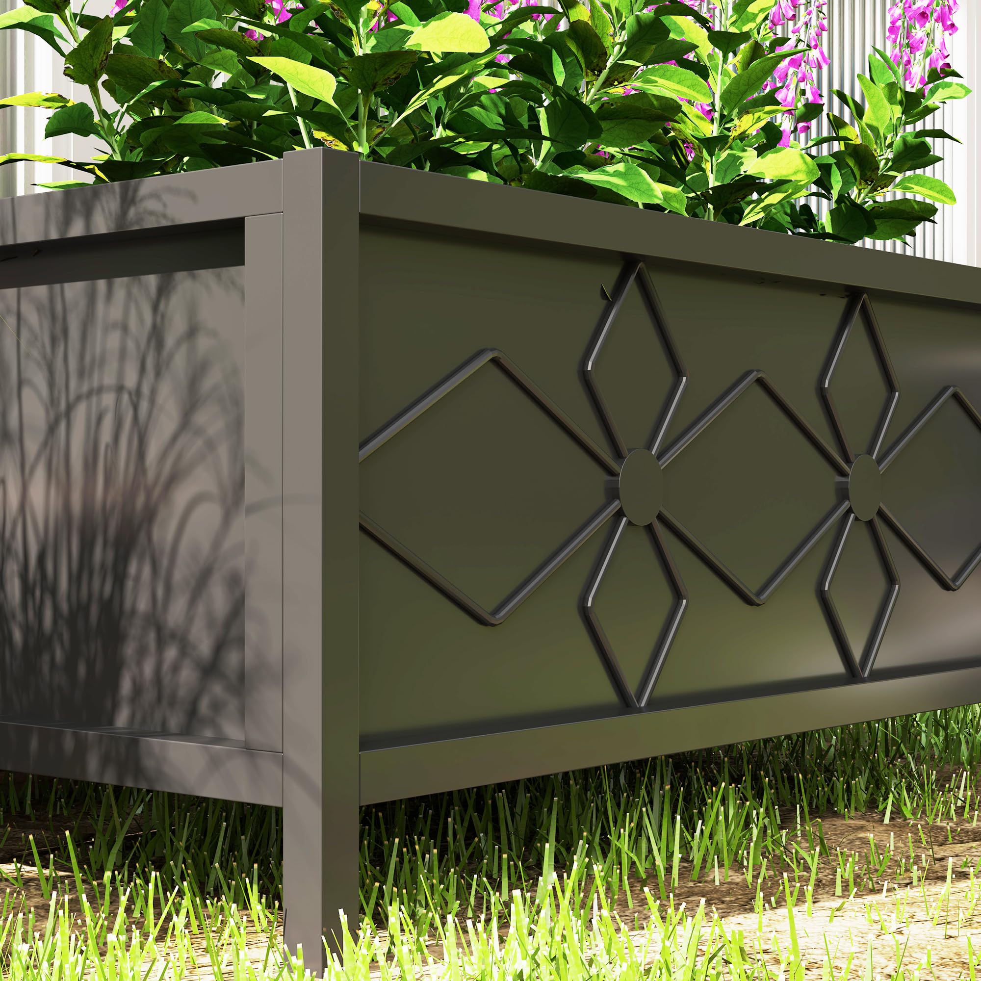 Outsunny Jardinière extérieure, jardinière surélevée galvanisée avec Bordure de sécurité, carré Potager de Jardin rectangulaire pour Fleurs, Herbes et légumes, 80 x 40 x 38 cm, Noir