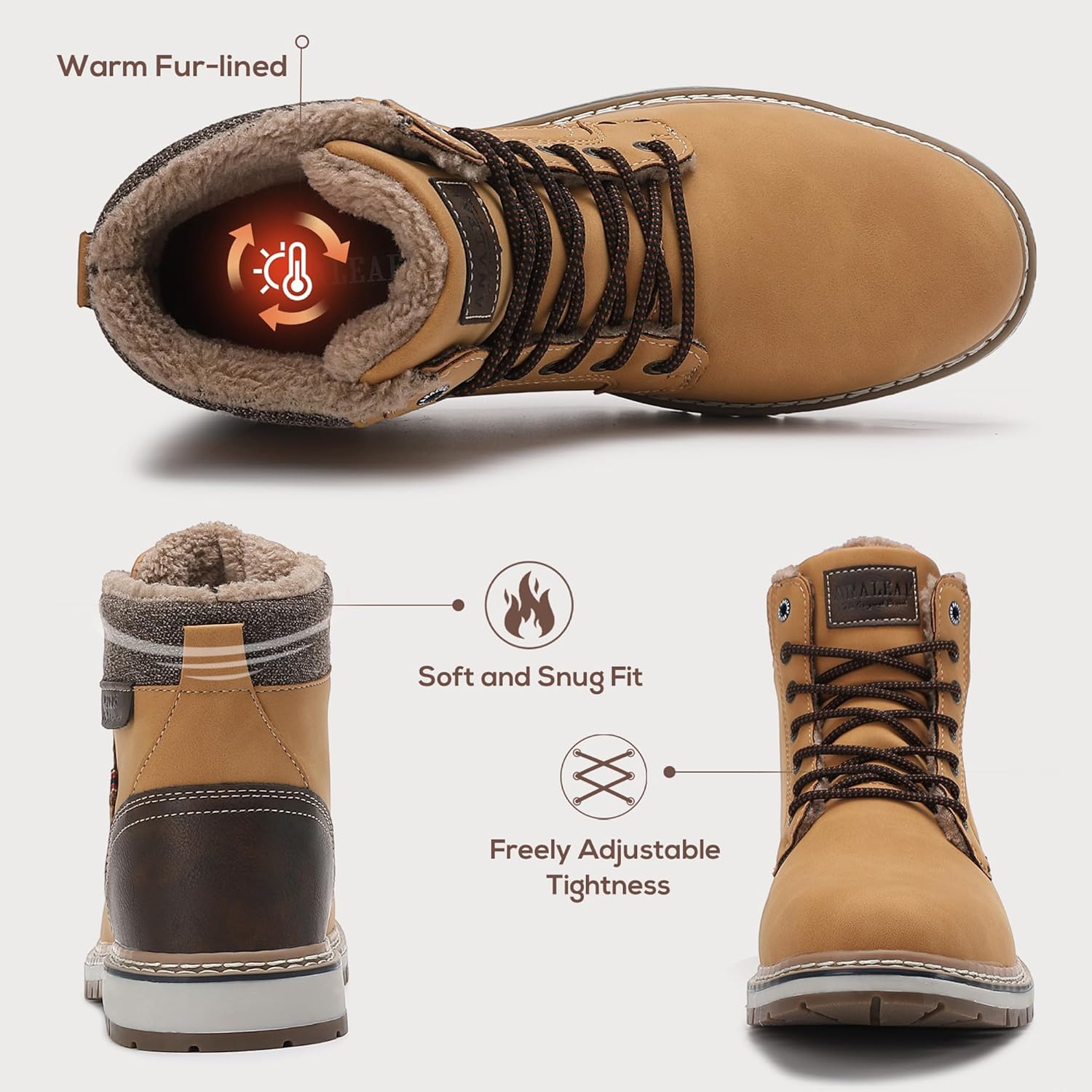 Mens Snow Boots Warm Winter Boots Non Slip Fur Lined Outdoor Shoes - Image 6