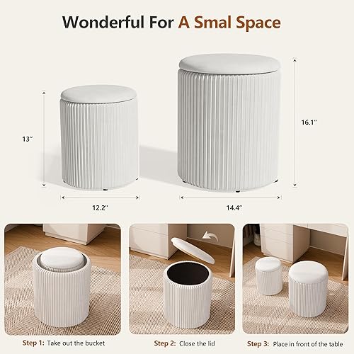 Miniatura 2 de Juego de 2 otomanas otomanas con almacenamiento, otomana de almacenamiento de terciopelo, taburete tapizado de esponja, soporte de 300 libras, mesa