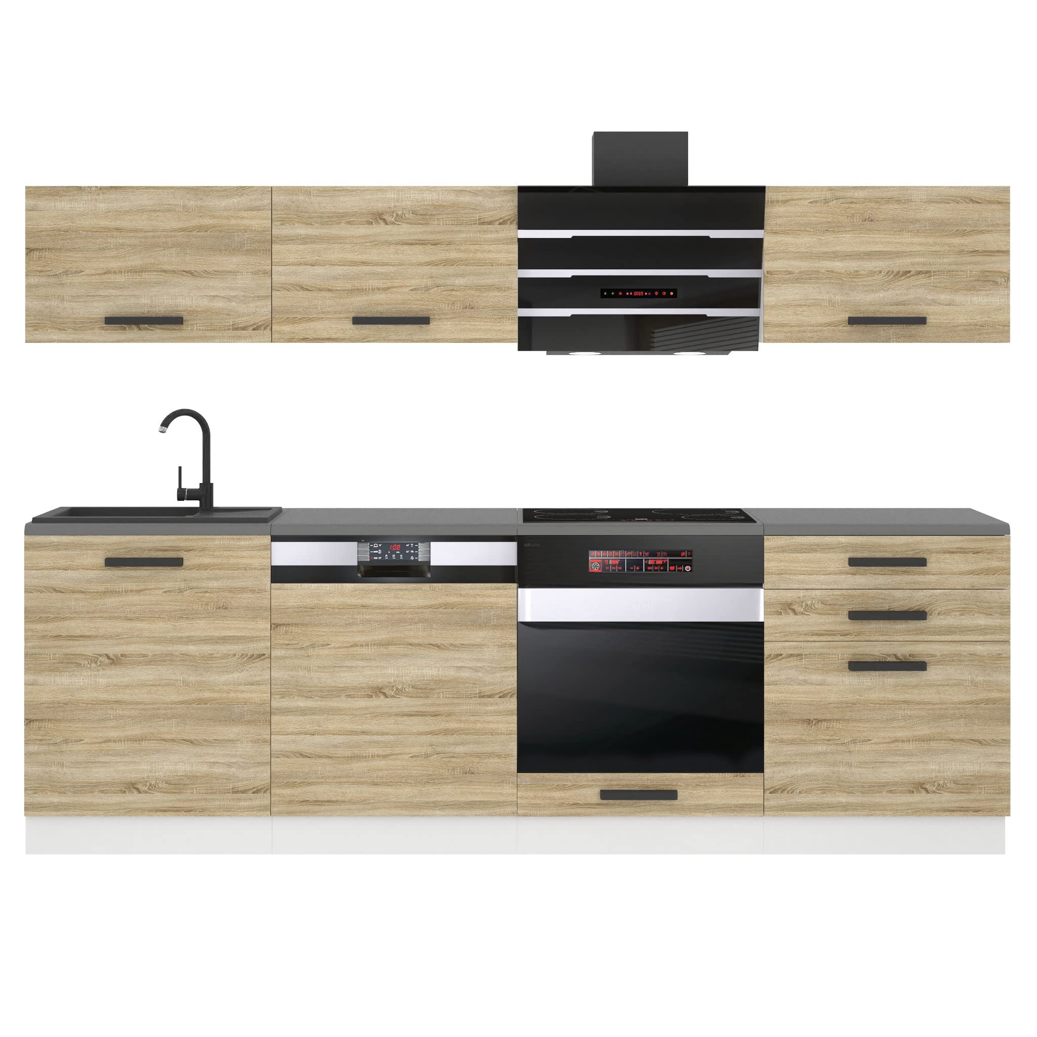 Belini Cuisine 240 cm Linda, sans Plan de Travail, Chêne Sonoma