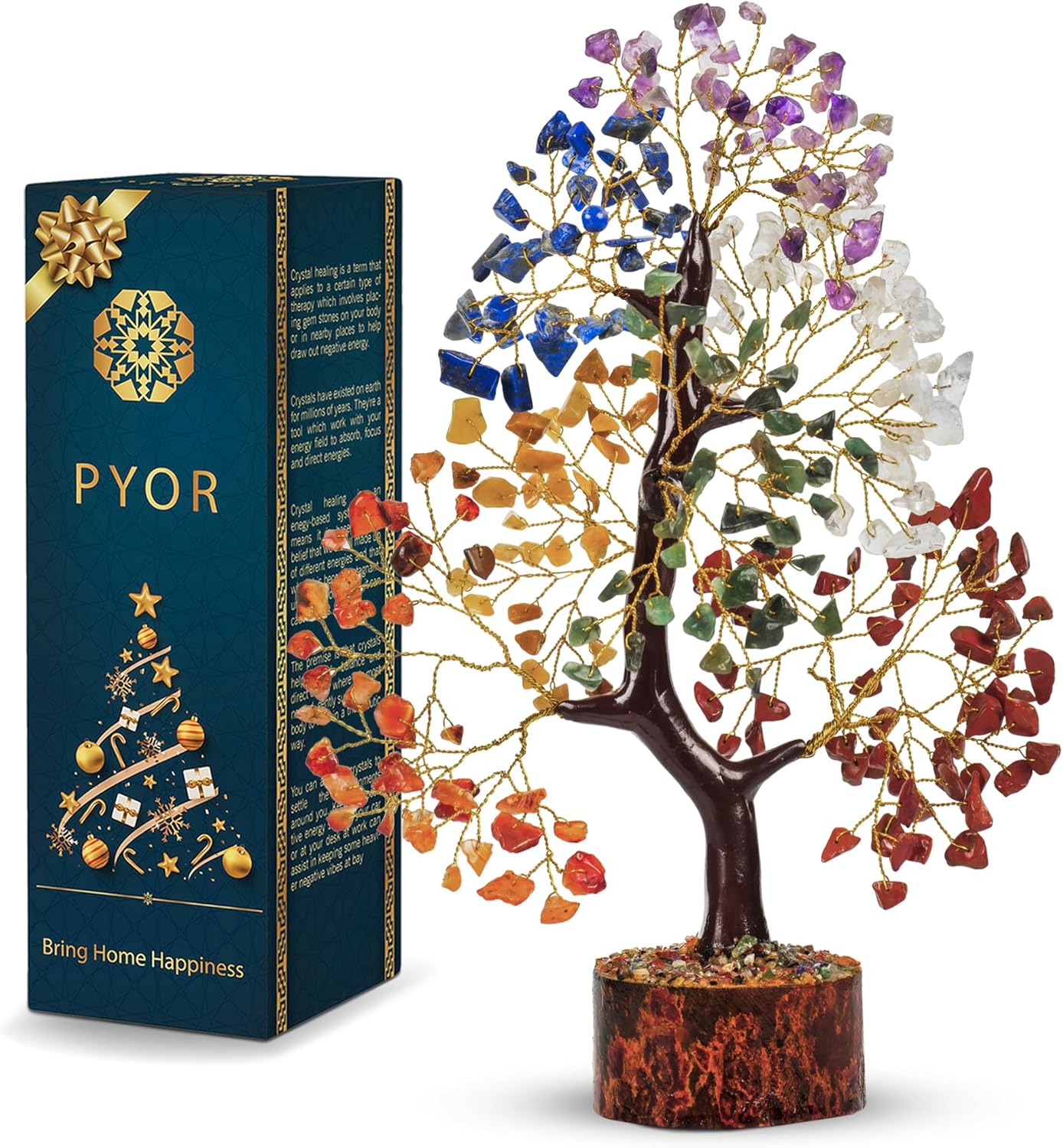 PYOR 7 Chakra Tree of Life, House Warming Gifts New Home, Birthday Gifts for Women, Healing Crystals, Money Tree, Home Office Decor, Office Desk Accessories, Crystals and Healing Stones