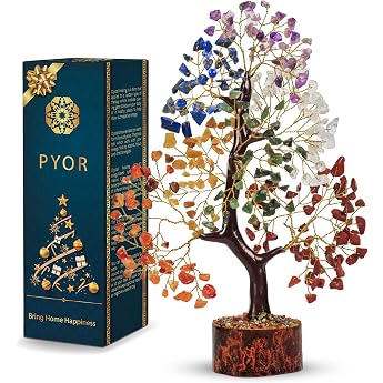 PYOR Seven Chakra Bonsai Feng Shui Chakra Balancing Money Tree Reiki Healing Aura Crystal Cleansing EMF Protection Good Luck De.