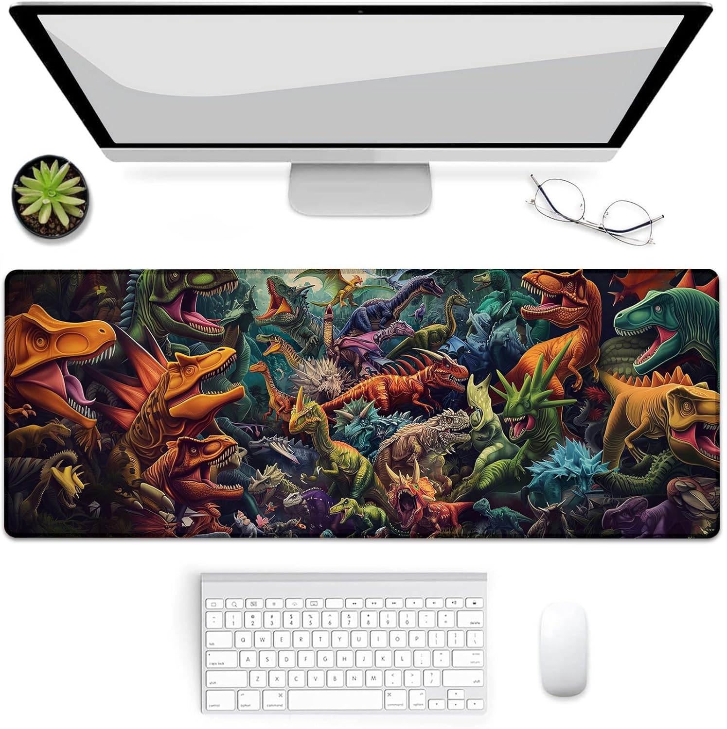 Dinosaur Gaming Mouse Pad, Mouse Pad, Desk Mat, Non-Slip Rubber Base MousePads for Computers Laptop Office School Home Accessories Decor Gifts 31.5" x 11.8"