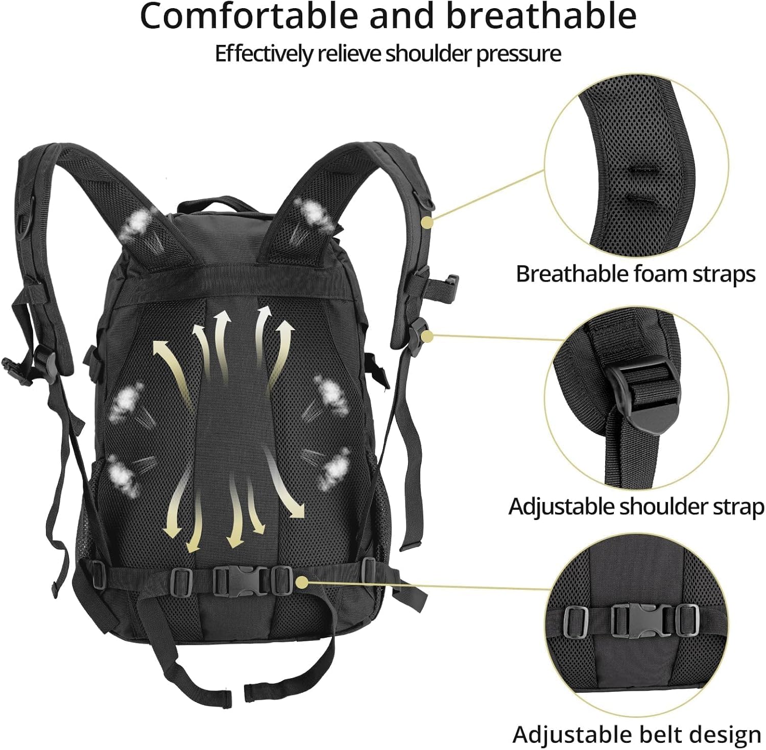 Anbte 40 L Waterproof Lightweight Tactical Backpack, MOLLE System, Comfortable Design for Camping, Hiking, Cycling & Travel, Durable Outdoor Day Pack for Men & Women (Black) - Image 3