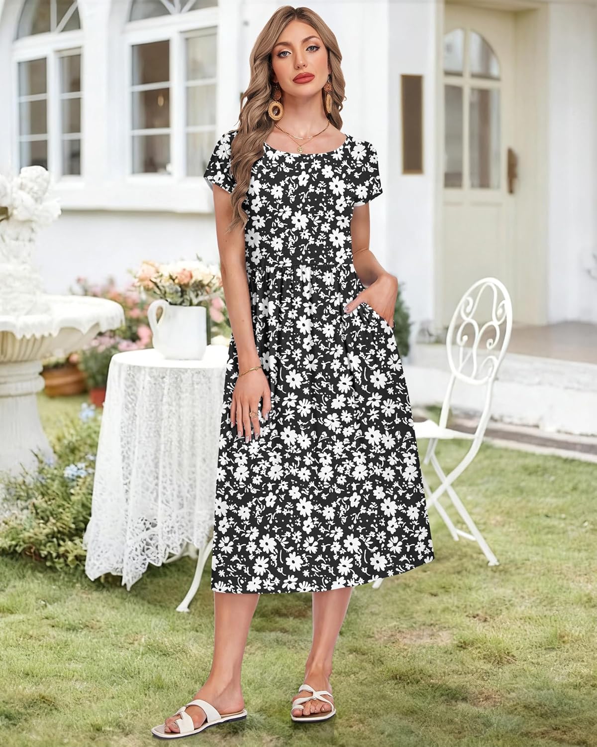 AUSELILY Women's Summer Short Sleeve Midi Dresses Round Neck Loose Dress with Pockets 2026 New - Image 5