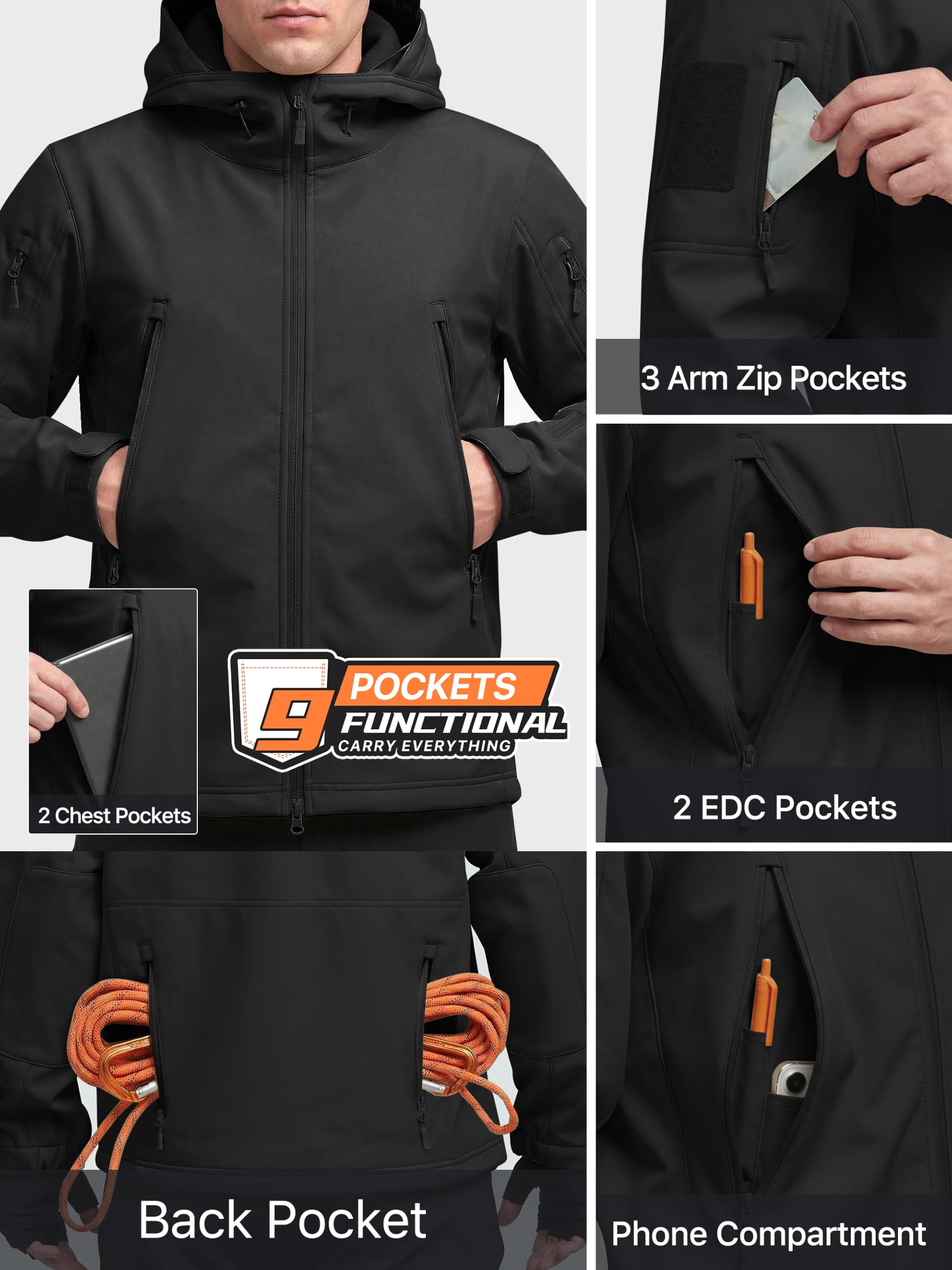 FREE SOLDIER Veste Softshell imperméable à Capuche pour Homme
