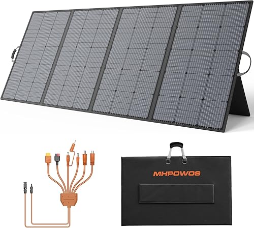 Panel solar portátil de 400 W, paneles solares plegables ligeros completos con un soporte ajustable, cargador solar impermeable IP67 para campamento