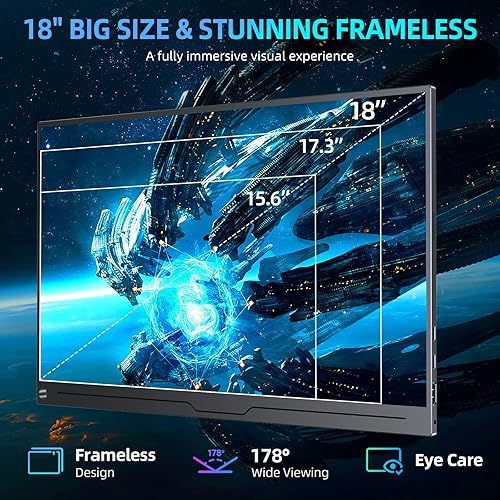 Miniatura 5 de Newsoul Monitor portátil 2K 144Hz 18", 100% DCI-P3 FreeSync HDR 2560x1600 Monitor portátil para juegos con VESA, HDMI USB C mate IPS cuidado ocular