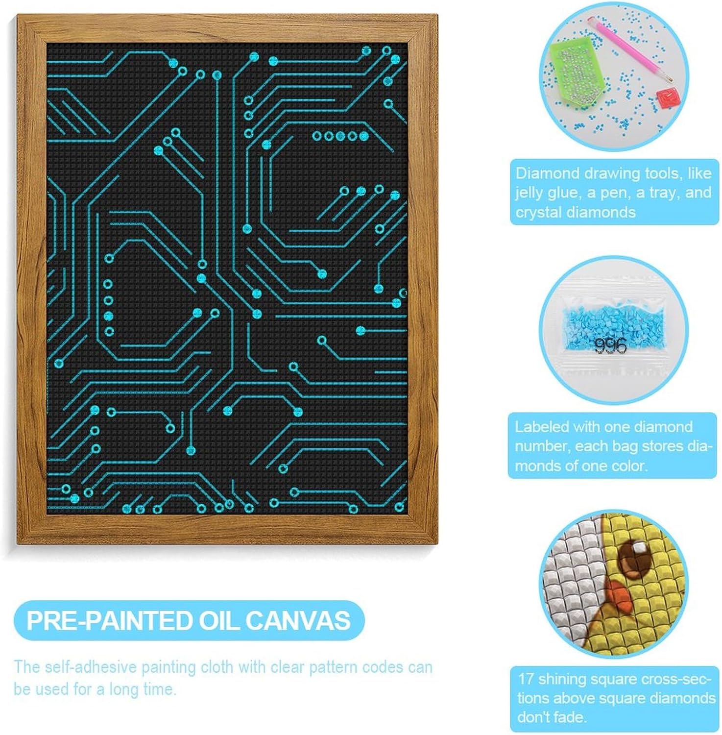 Circuit Board Diamond 5D Painting Kits with Frame DIY Full Round Drill Gem Art Crafts for Home Wall Decor 16 X 20in Yellow Wood 40 * 50cm