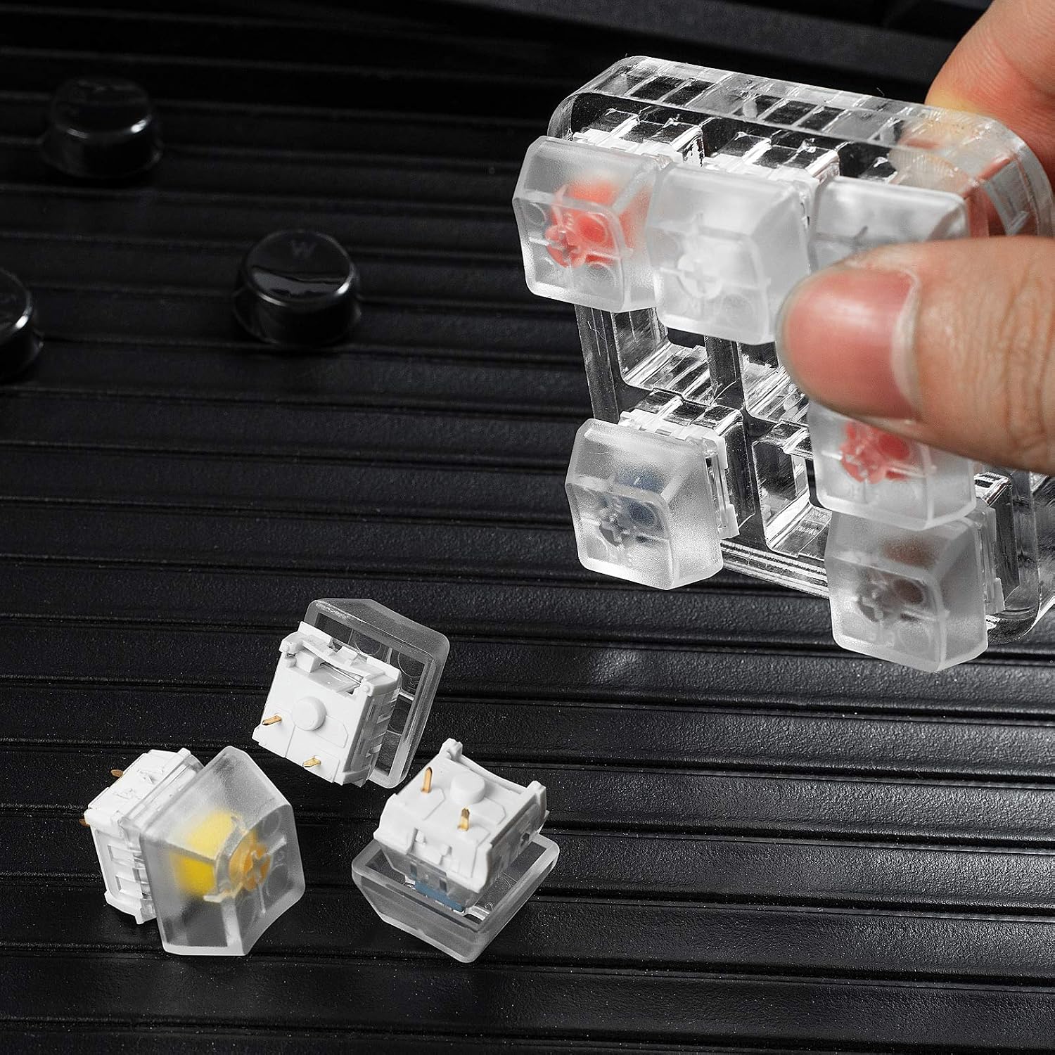 Griarrac Kailh Box Switch Tester Mechanical Keyboards Retooled Sampler 9-Key Switch Testing Tool, with Keycap Puller and 18 O Rings, Navy Jade White Red Black Brown Yellow Blue Orange Switches
