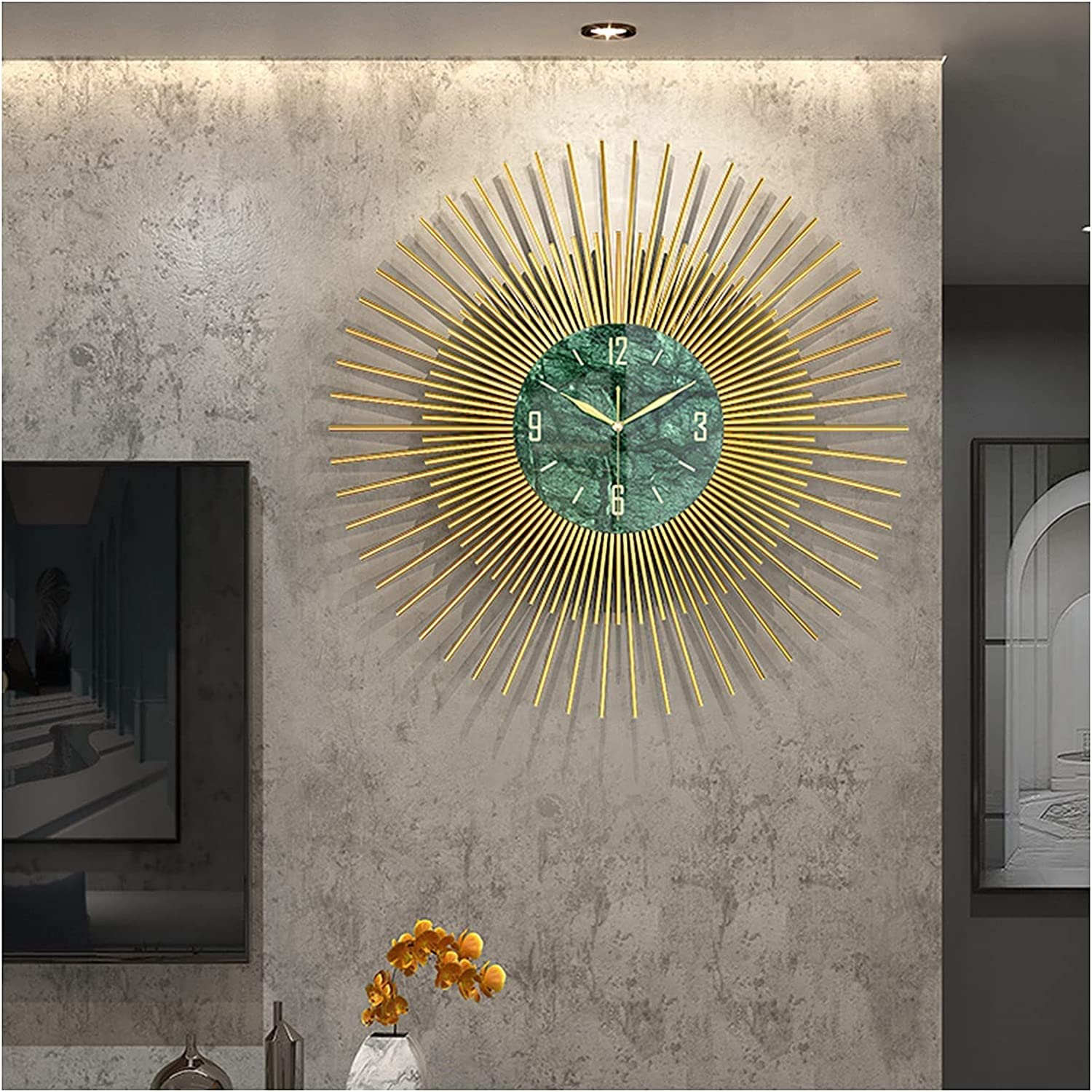 SaryEdge Wall Clock Modern Art Clock 28Inch Large Metal Wall Clocks,Marble Dial Clock with Silent Movement Modern Gold Wall Clock Art for Living Room, Bedroom Office Decor Wall De,