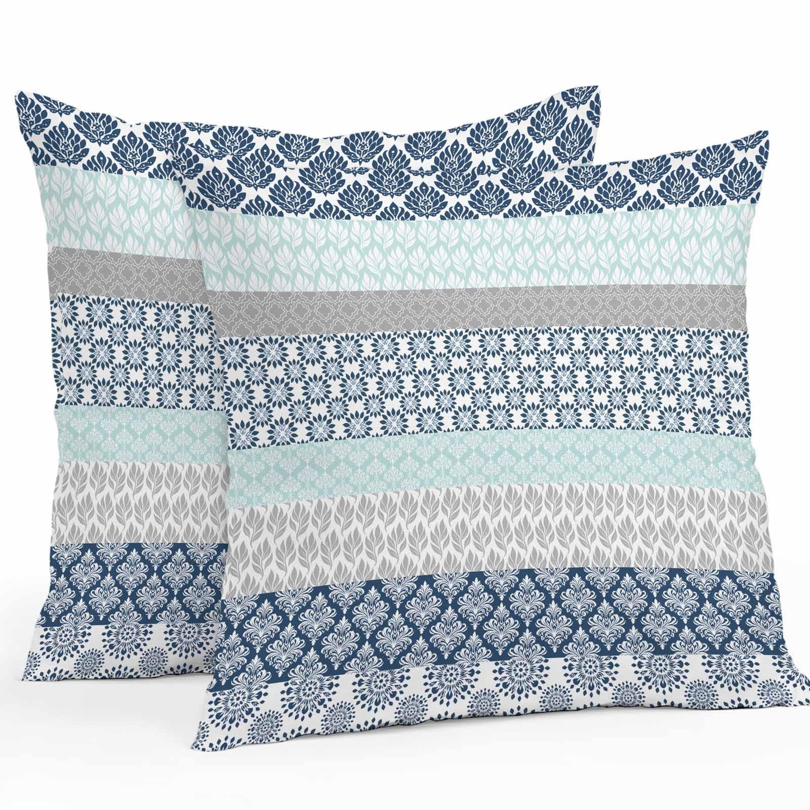 Striped Outdoor Waterproof Pillow Covers 18x18 Pack of 2 Vintage Medieval Bohemian Blue Geometric Stripe Decorative Outdoor Pillow Covers Square